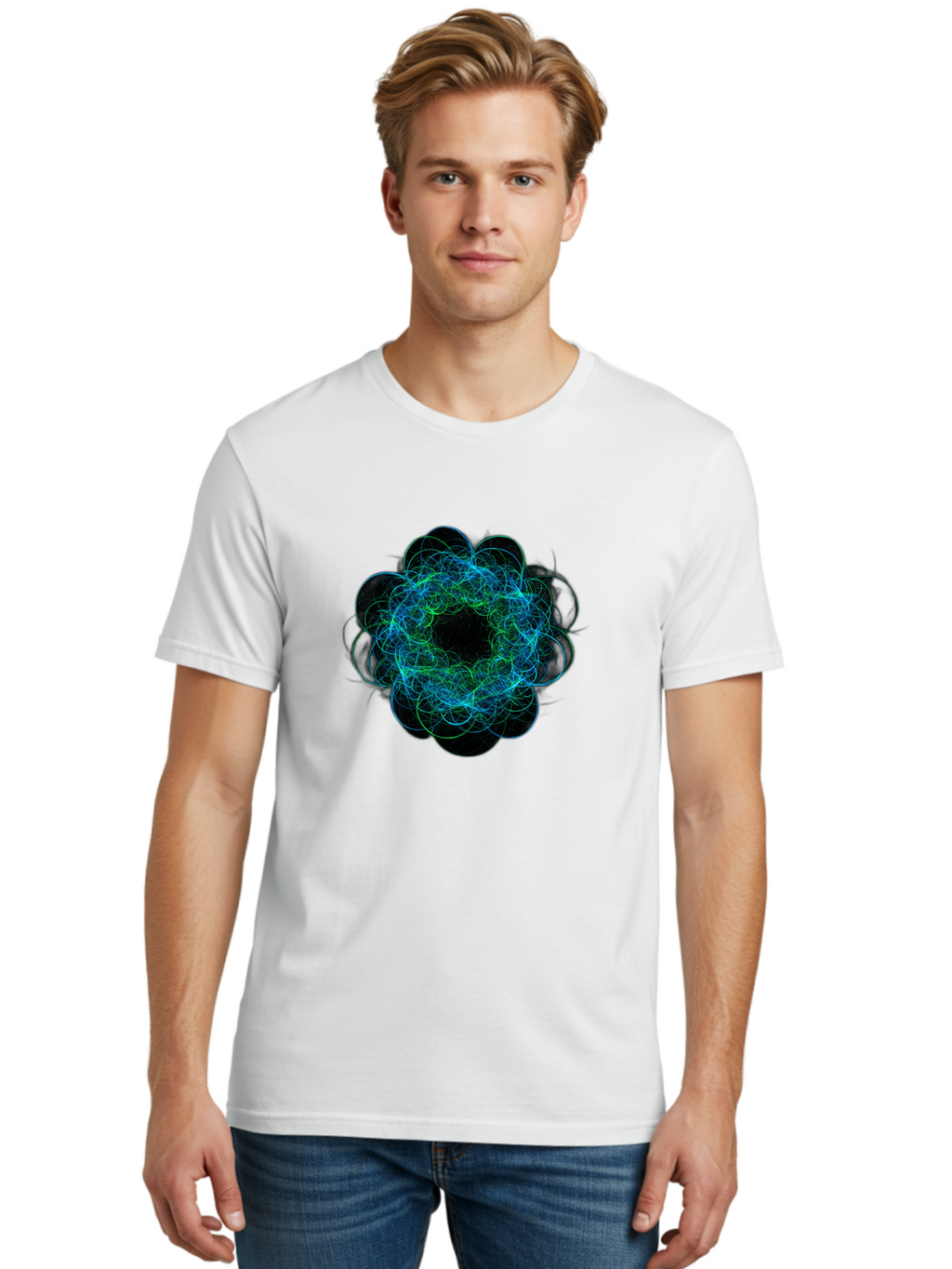 Blue-Swirling-Floral-Pattern Men'S Graphic Tee, 100% Cotton, Comfortable Casual Summer Wear, Machine Washable, Vintage Camera, Old Camera, Antique Camera, Black Camera, Classic Photography, Photography Equipment, Nostalgic Device, Film Camera, Bal835