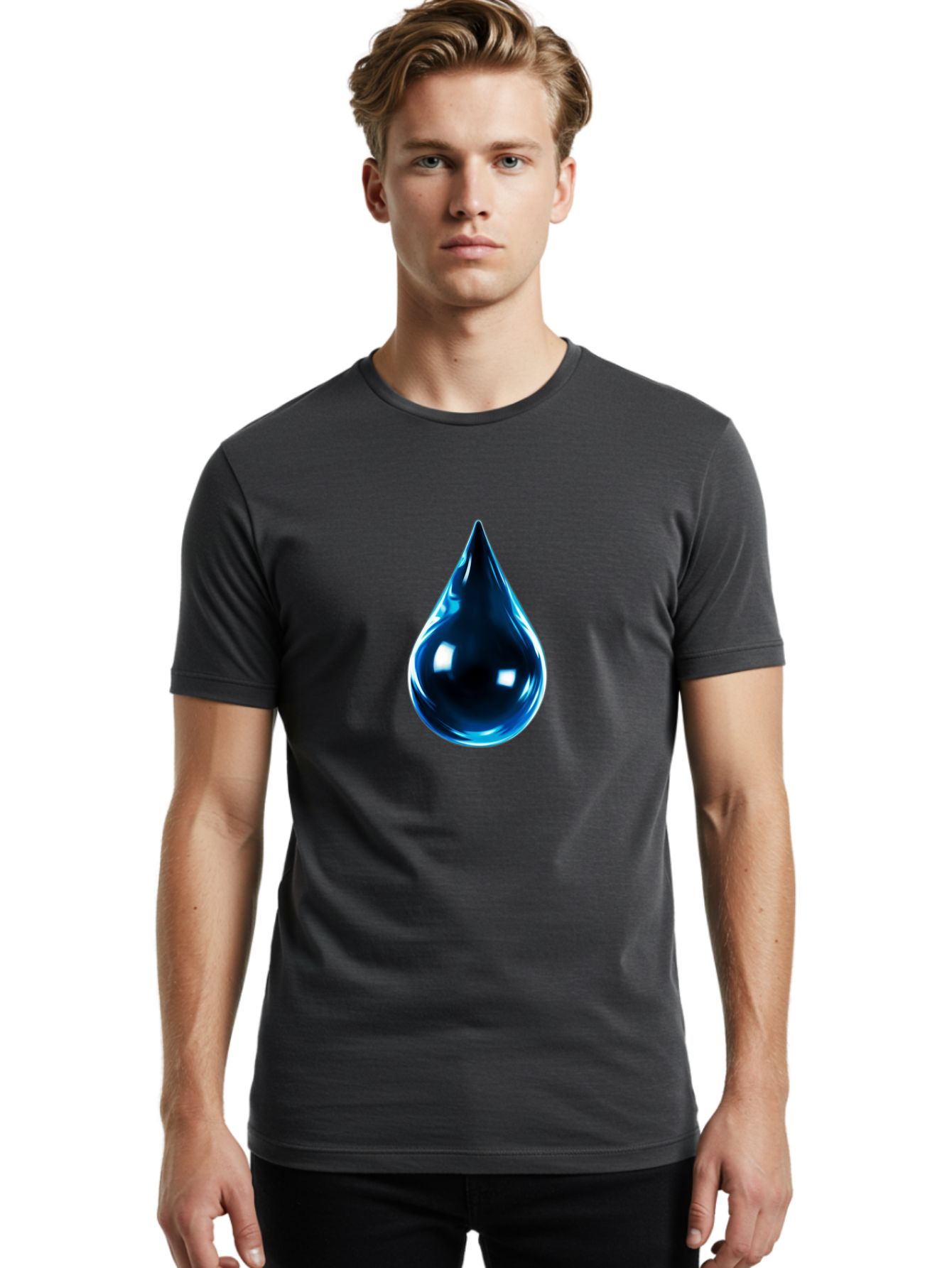 Blue-Water-Droplet Men'S Graphic Tee, 100% Cotton, Comfortable Casual Summer Wear, Machine Washable, Vintage Camera, Old Camera, Antique Camera, Black Camera, Classic Photography, Photography Equipment, Nostalgic Device, Film Camera, Bal836