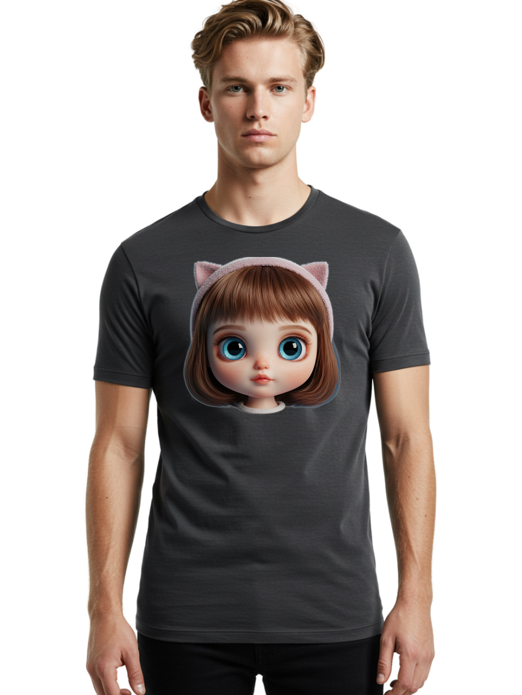 Blythe-Doll-4 Men'S Graphic Tee, 100% Cotton, Comfortable Casual Summer Wear, Machine Washable, Vintage Camera, Old Camera, Antique Camera, Black Camera, Classic Photography, Photography Equipment, Nostalgic Device, Film Camera, Camera Art Bal840