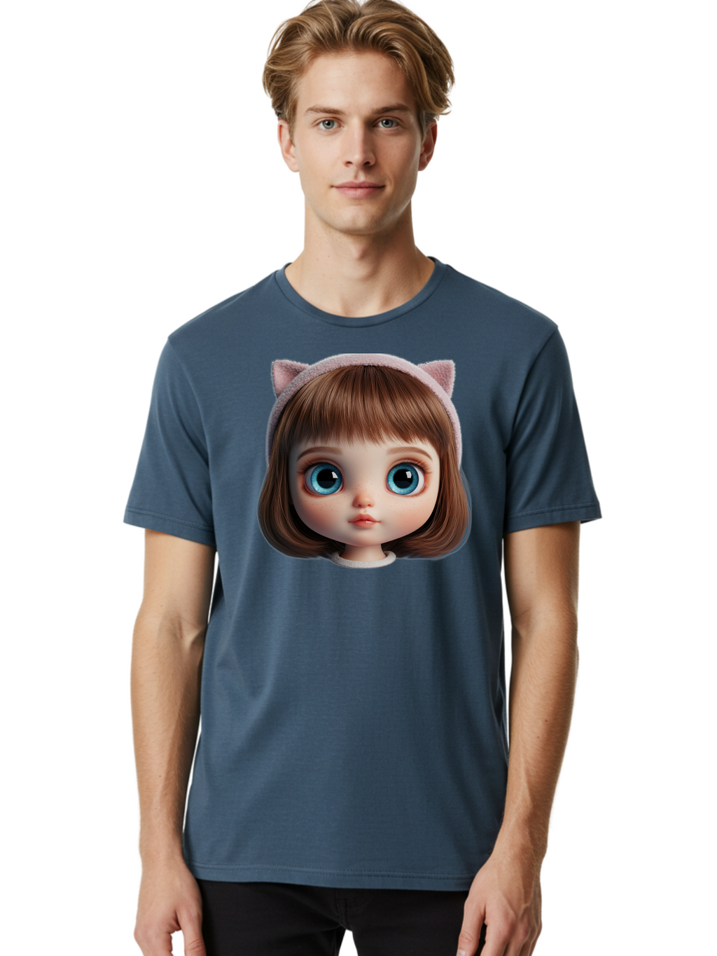 Blythe-Doll-4 Men'S Graphic Tee, 100% Cotton, Comfortable Casual Summer Wear, Machine Washable, Vintage Camera, Old Camera, Antique Camera, Black Camera, Classic Photography, Photography Equipment, Nostalgic Device, Film Camera, Camera Art Bal840