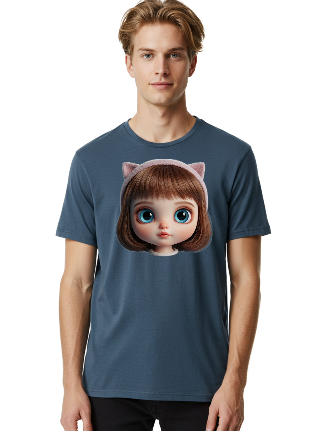 Blythe-Doll-4 Men'S Graphic Tee, 100% Cotton, Comfortable Casual Summer Wear, Machine Washable, Vintage Camera, Old Camera, Antique Camera, Black Camera, Classic Photography, Photography Equipment, Nostalgic Device, Film Camera, Camera Art Bal840