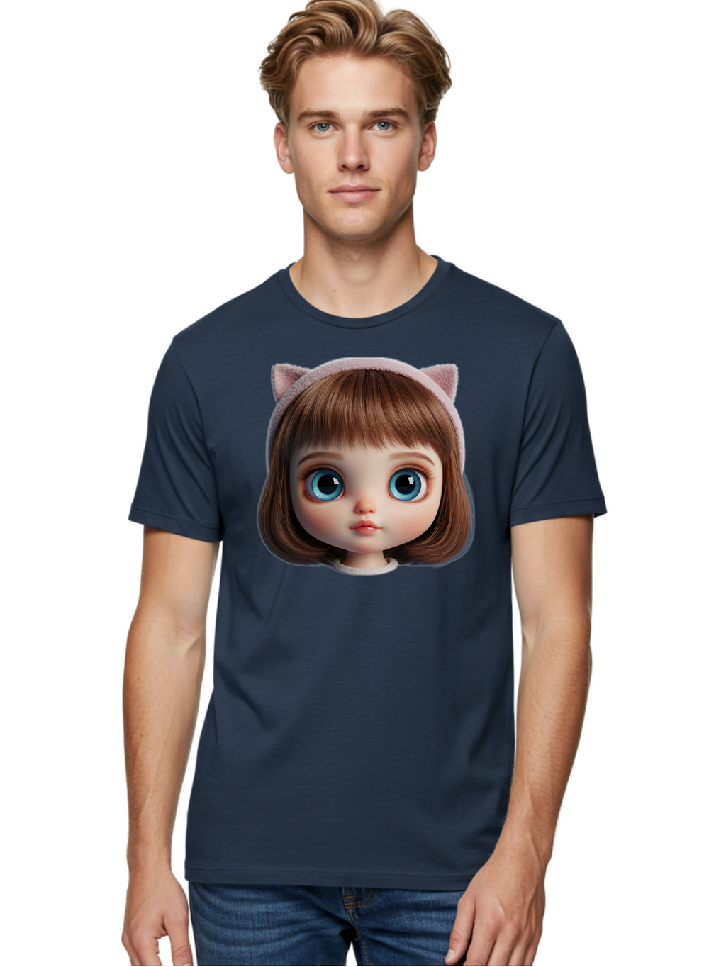 Blythe-Doll-4 Men'S Graphic Tee, 100% Cotton, Comfortable Casual Summer Wear, Machine Washable, Vintage Camera, Old Camera, Antique Camera, Black Camera, Classic Photography, Photography Equipment, Nostalgic Device, Film Camera, Camera Art Bal840