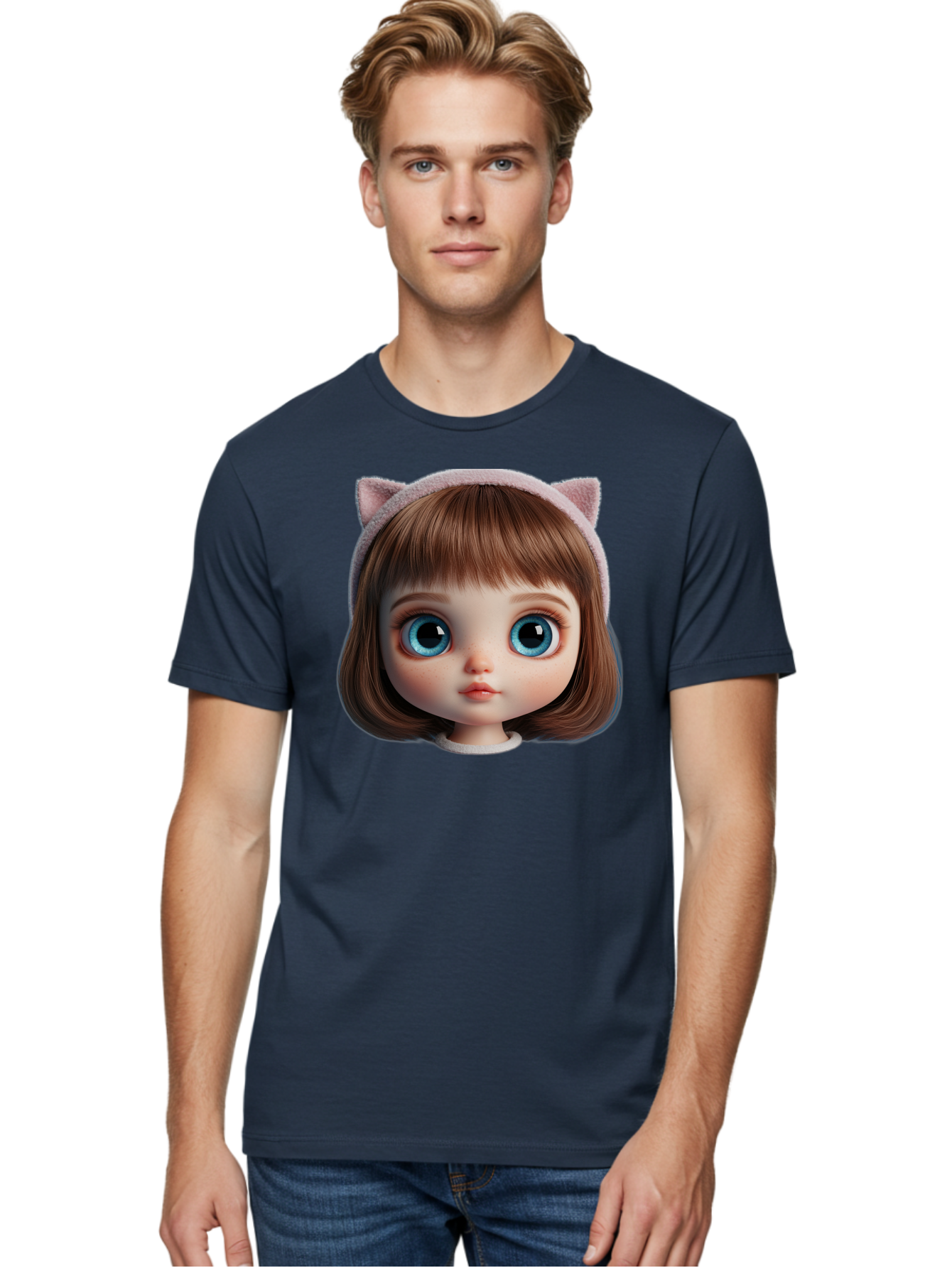 Blythe-Doll-4 Men'S Graphic Tee, 100% Cotton, Comfortable Casual Summer Wear, Machine Washable, Vintage Camera, Old Camera, Antique Camera, Black Camera, Classic Photography, Photography Equipment, Nostalgic Device, Film Camera, Camera Art Bal840