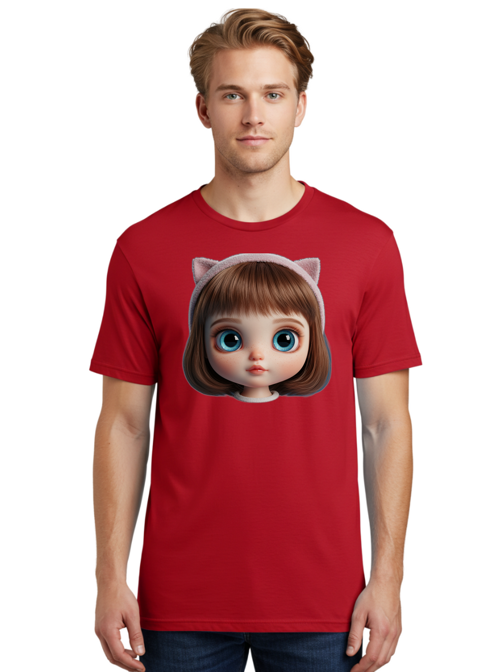 Blythe-Doll-4 Men'S Graphic Tee, 100% Cotton, Comfortable Casual Summer Wear, Machine Washable, Vintage Camera, Old Camera, Antique Camera, Black Camera, Classic Photography, Photography Equipment, Nostalgic Device, Film Camera, Camera Art Bal840