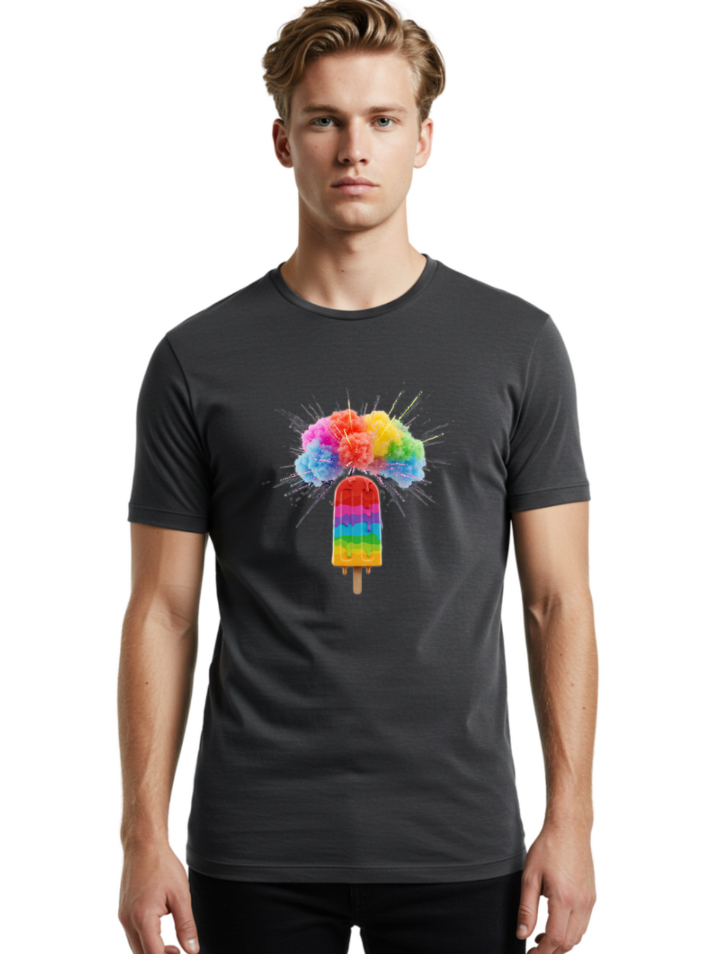 Boom-Rainbow-Popsicle Men'S Graphic Tee, 100% Cotton, Comfortable Casual Summer Wear, Machine Washable, Vintage Camera, Old Camera, Antique Camera, Black Camera, Classic Photography, Photography Equipment, Nostalgic Device, Film Camera, Bal851