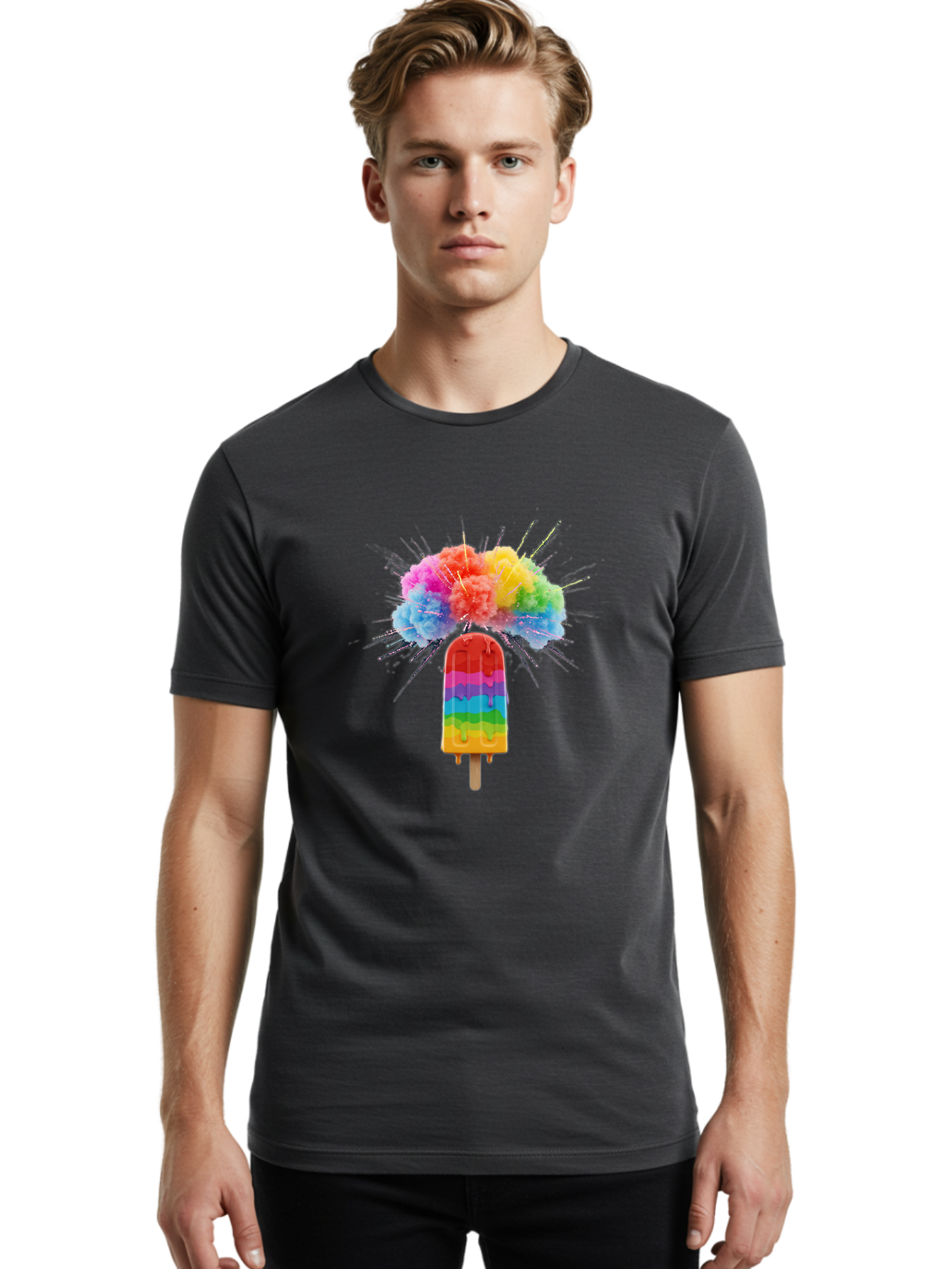 Boom-Rainbow-Popsicle Men'S Graphic Tee, 100% Cotton, Comfortable Casual Summer Wear, Machine Washable, Vintage Camera, Old Camera, Antique Camera, Black Camera, Classic Photography, Photography Equipment, Nostalgic Device, Film Camera, Bal851