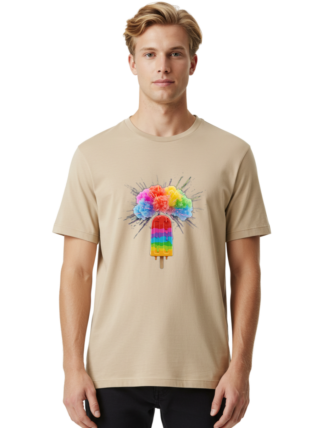 Boom-Rainbow-Popsicle Men'S Graphic Tee, 100% Cotton, Comfortable Casual Summer Wear, Machine Washable, Vintage Camera, Old Camera, Antique Camera, Black Camera, Classic Photography, Photography Equipment, Nostalgic Device, Film Camera, Bal851
