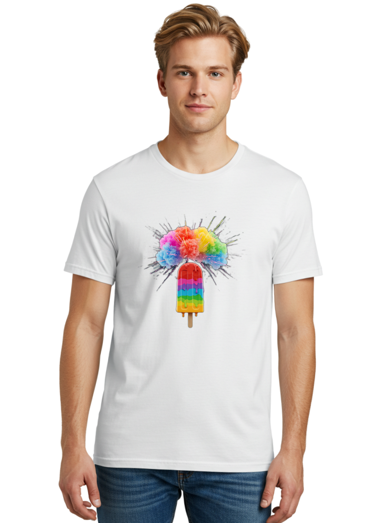Boom-Rainbow-Popsicle Men'S Graphic Tee, 100% Cotton, Comfortable Casual Summer Wear, Machine Washable, Vintage Camera, Old Camera, Antique Camera, Black Camera, Classic Photography, Photography Equipment, Nostalgic Device, Film Camera, Bal851