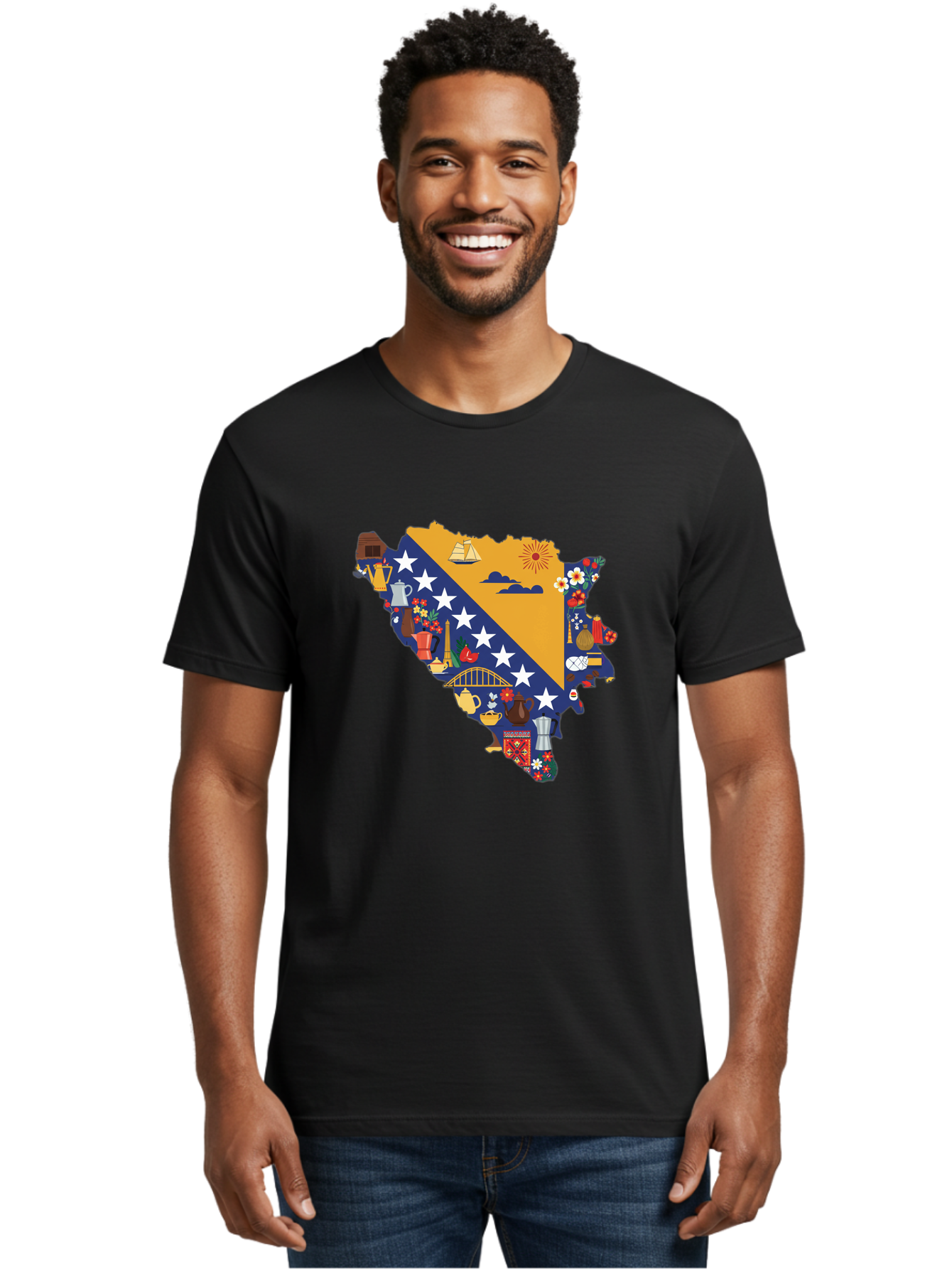 Bosnia-And-Herzegovina-Symbols Men'S Graphic Tee, 100% Cotton, Comfortable Casual Summer Wear, Machine Washable, Vintage Camera, Old Camera, Antique Camera, Black Camera, Classic Photography, Photography Equipment, Nostalgic Device, Bal855