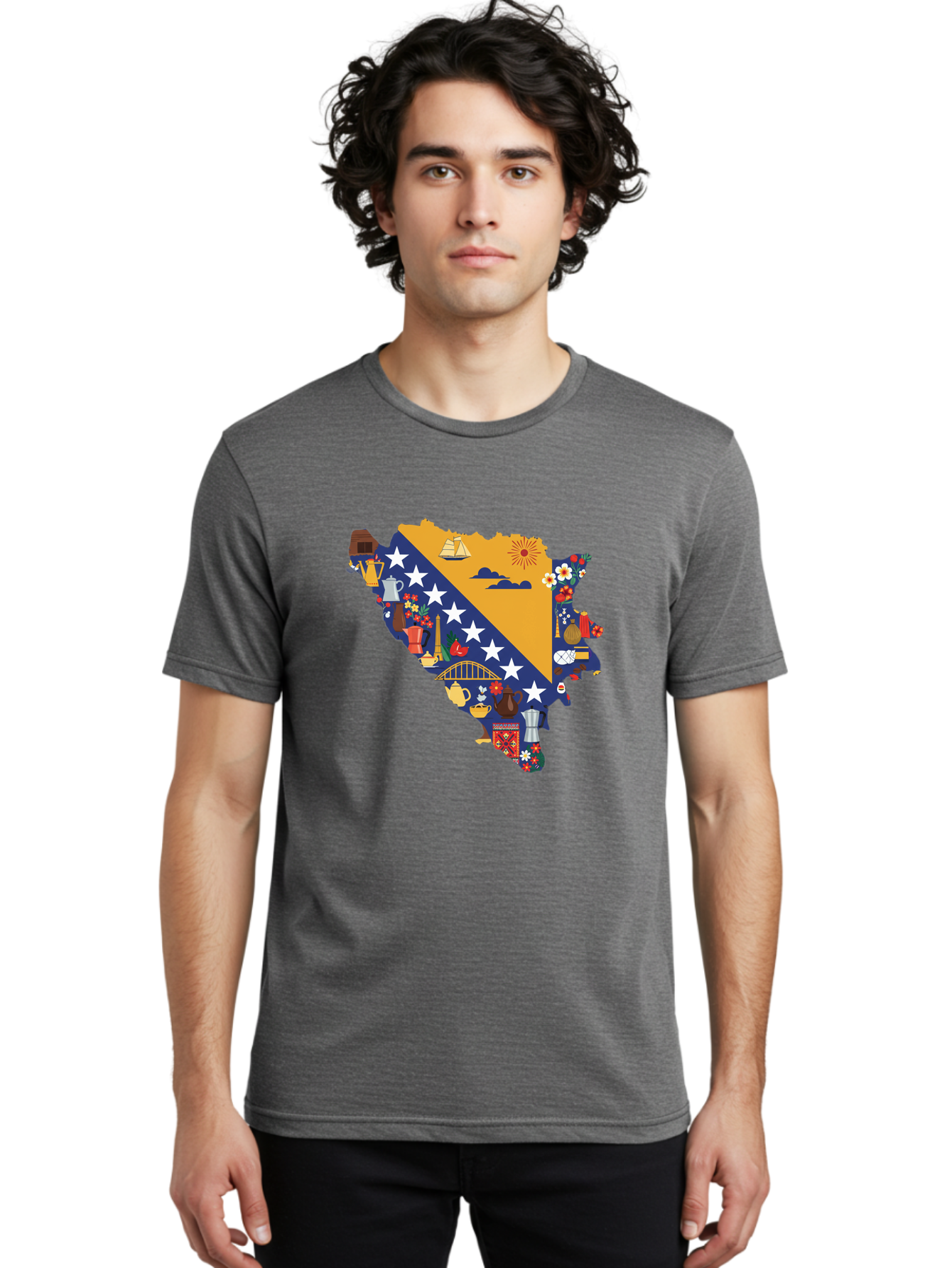 Bosnia-And-Herzegovina-Symbols Men'S Graphic Tee, 100% Cotton, Comfortable Casual Summer Wear, Machine Washable, Vintage Camera, Old Camera, Antique Camera, Black Camera, Classic Photography, Photography Equipment, Nostalgic Device, Bal855