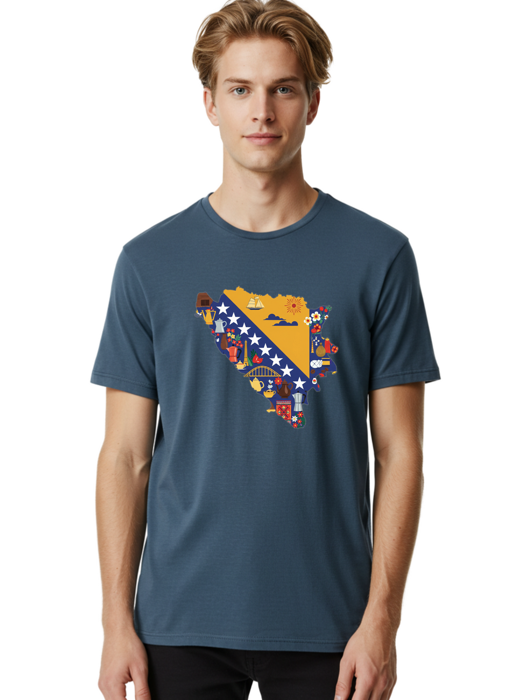 Bosnia-And-Herzegovina-Symbols Men'S Graphic Tee, 100% Cotton, Comfortable Casual Summer Wear, Machine Washable, Vintage Camera, Old Camera, Antique Camera, Black Camera, Classic Photography, Photography Equipment, Nostalgic Device, Bal855