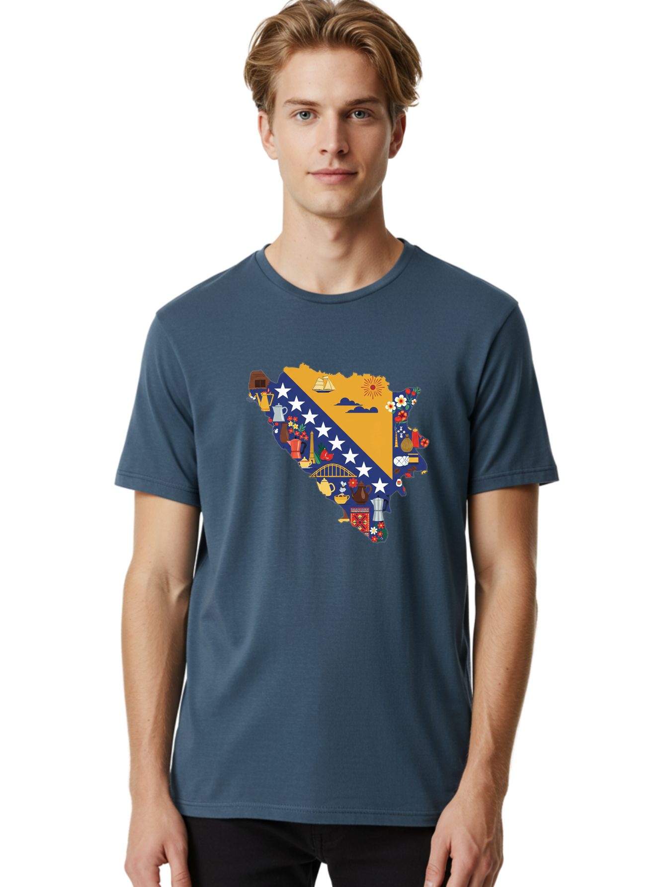 Bosnia-And-Herzegovina-Symbols Men'S Graphic Tee, 100% Cotton, Comfortable Casual Summer Wear, Machine Washable, Vintage Camera, Old Camera, Antique Camera, Black Camera, Classic Photography, Photography Equipment, Nostalgic Device, Bal855