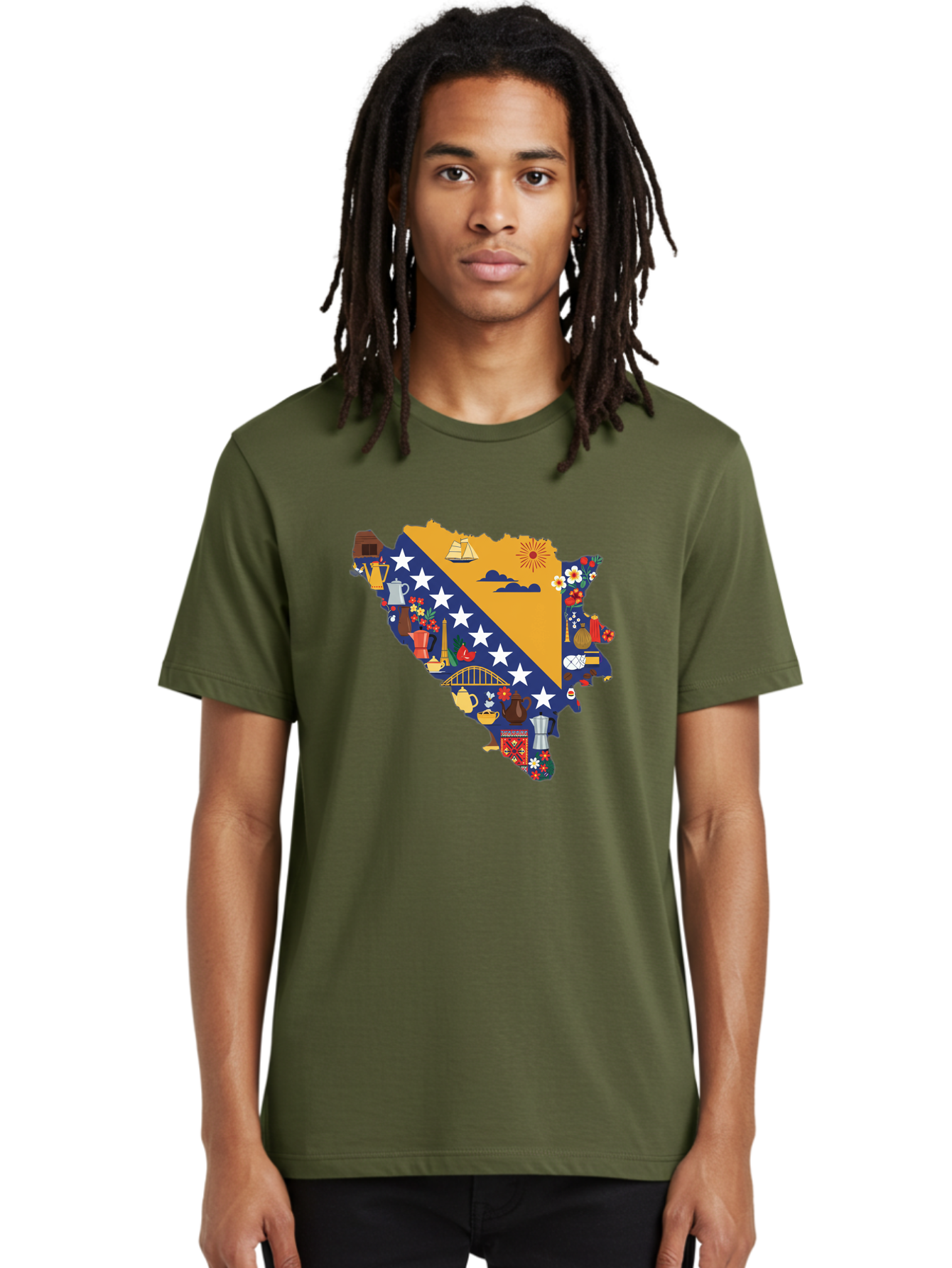 Bosnia-And-Herzegovina-Symbols Men'S Graphic Tee, 100% Cotton, Comfortable Casual Summer Wear, Machine Washable, Vintage Camera, Old Camera, Antique Camera, Black Camera, Classic Photography, Photography Equipment, Nostalgic Device, Bal855
