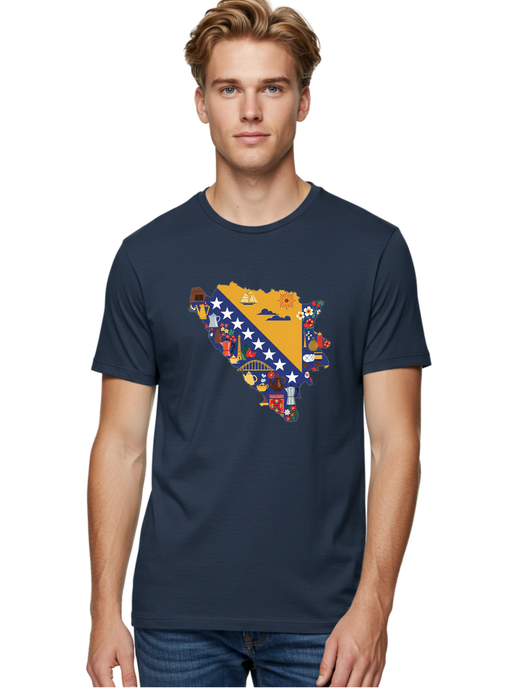 Bosnia-And-Herzegovina-Symbols Men'S Graphic Tee, 100% Cotton, Comfortable Casual Summer Wear, Machine Washable, Vintage Camera, Old Camera, Antique Camera, Black Camera, Classic Photography, Photography Equipment, Nostalgic Device, Bal855