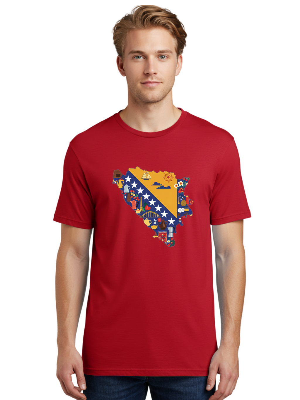 Bosnia-And-Herzegovina-Symbols Men'S Graphic Tee, 100% Cotton, Comfortable Casual Summer Wear, Machine Washable, Vintage Camera, Old Camera, Antique Camera, Black Camera, Classic Photography, Photography Equipment, Nostalgic Device, Bal855