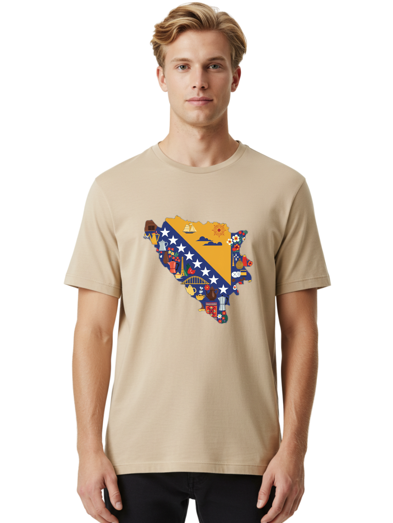 Bosnia-And-Herzegovina-Symbols Men'S Graphic Tee, 100% Cotton, Comfortable Casual Summer Wear, Machine Washable, Vintage Camera, Old Camera, Antique Camera, Black Camera, Classic Photography, Photography Equipment, Nostalgic Device, Bal855