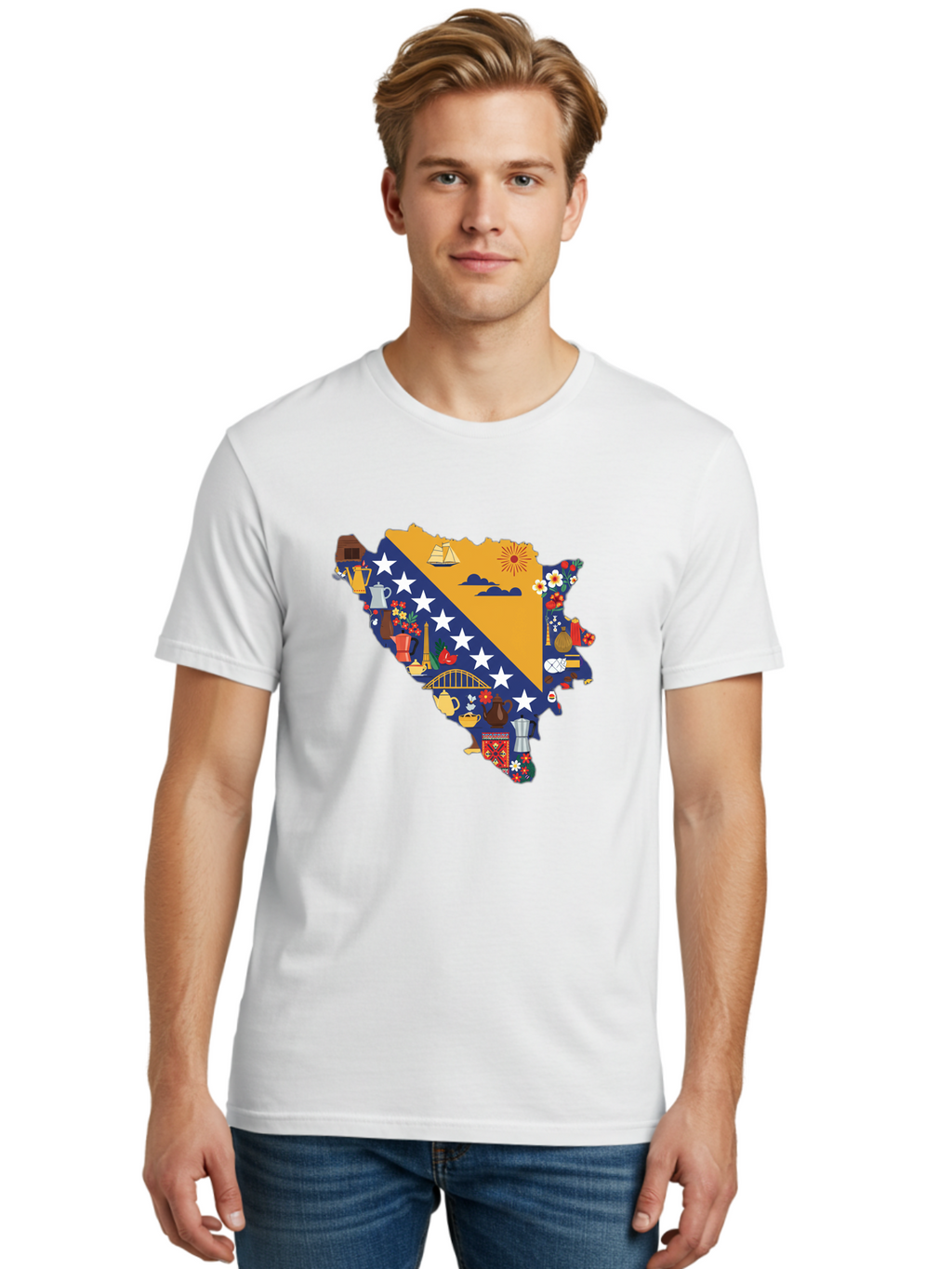 Bosnia-And-Herzegovina-Symbols Men'S Graphic Tee, 100% Cotton, Comfortable Casual Summer Wear, Machine Washable, Vintage Camera, Old Camera, Antique Camera, Black Camera, Classic Photography, Photography Equipment, Nostalgic Device, Bal855
