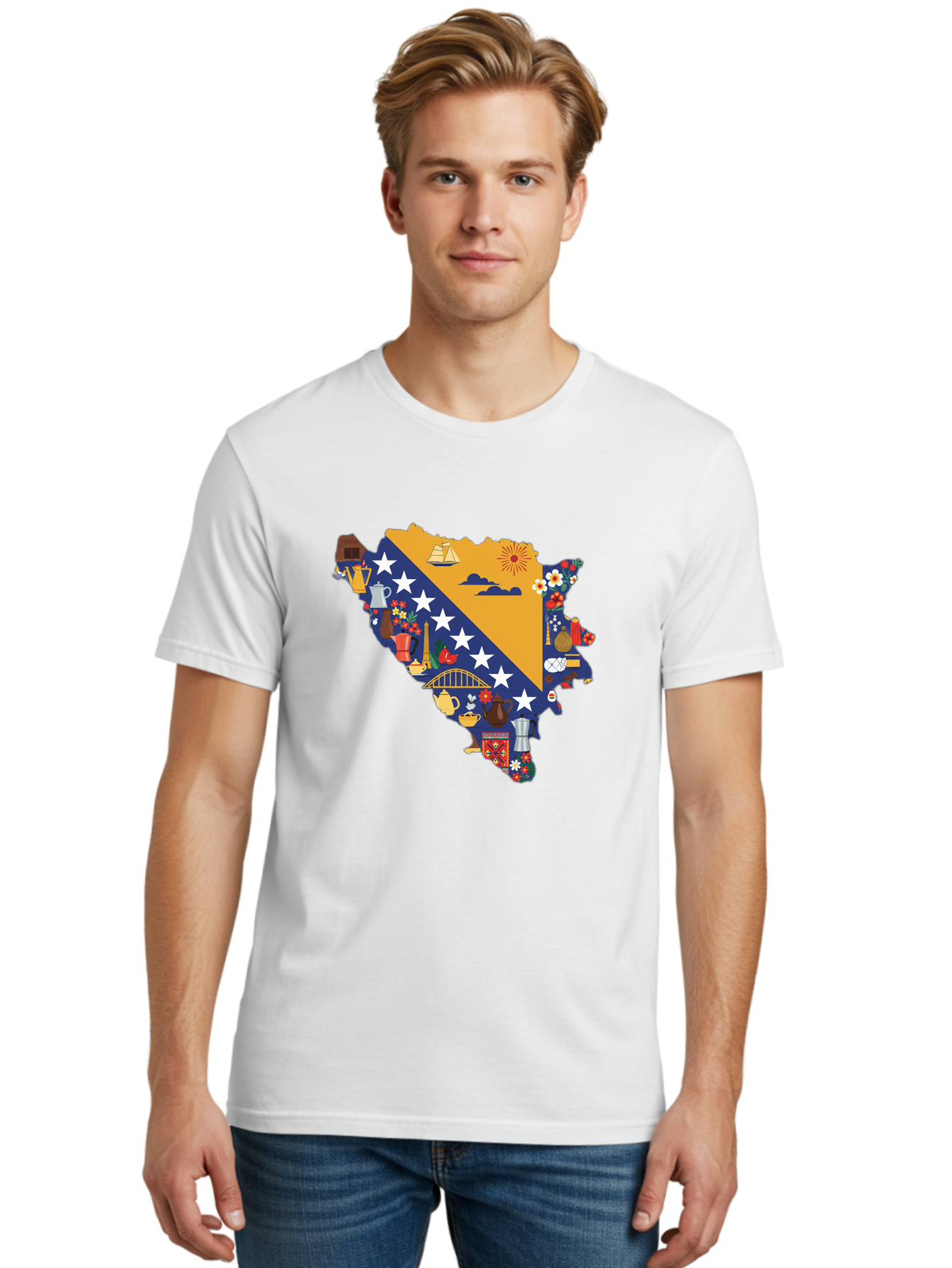 Bosnia-And-Herzegovina-Symbols Men'S Graphic Tee, 100% Cotton, Comfortable Casual Summer Wear, Machine Washable, Vintage Camera, Old Camera, Antique Camera, Black Camera, Classic Photography, Photography Equipment, Nostalgic Device, Bal855