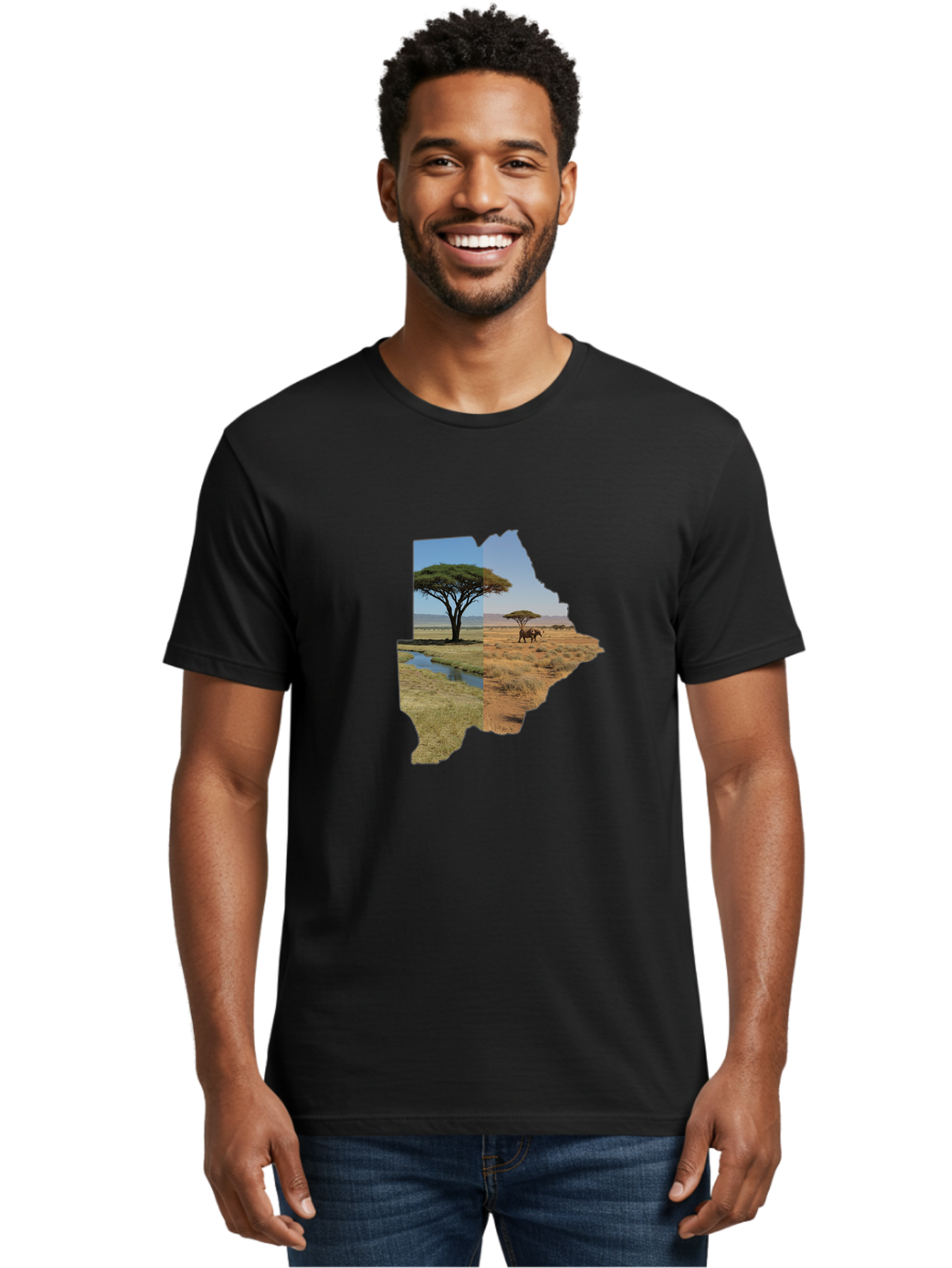 Botswana-Landscape Men'S Graphic Tee, 100% Cotton, Comfortable Casual Summer Wear, Machine Washable, Vintage Camera, Old Camera, Antique Camera, Black Camera, Classic Photography, Photography Equipment, Nostalgic Device, Film Camera, Bal856