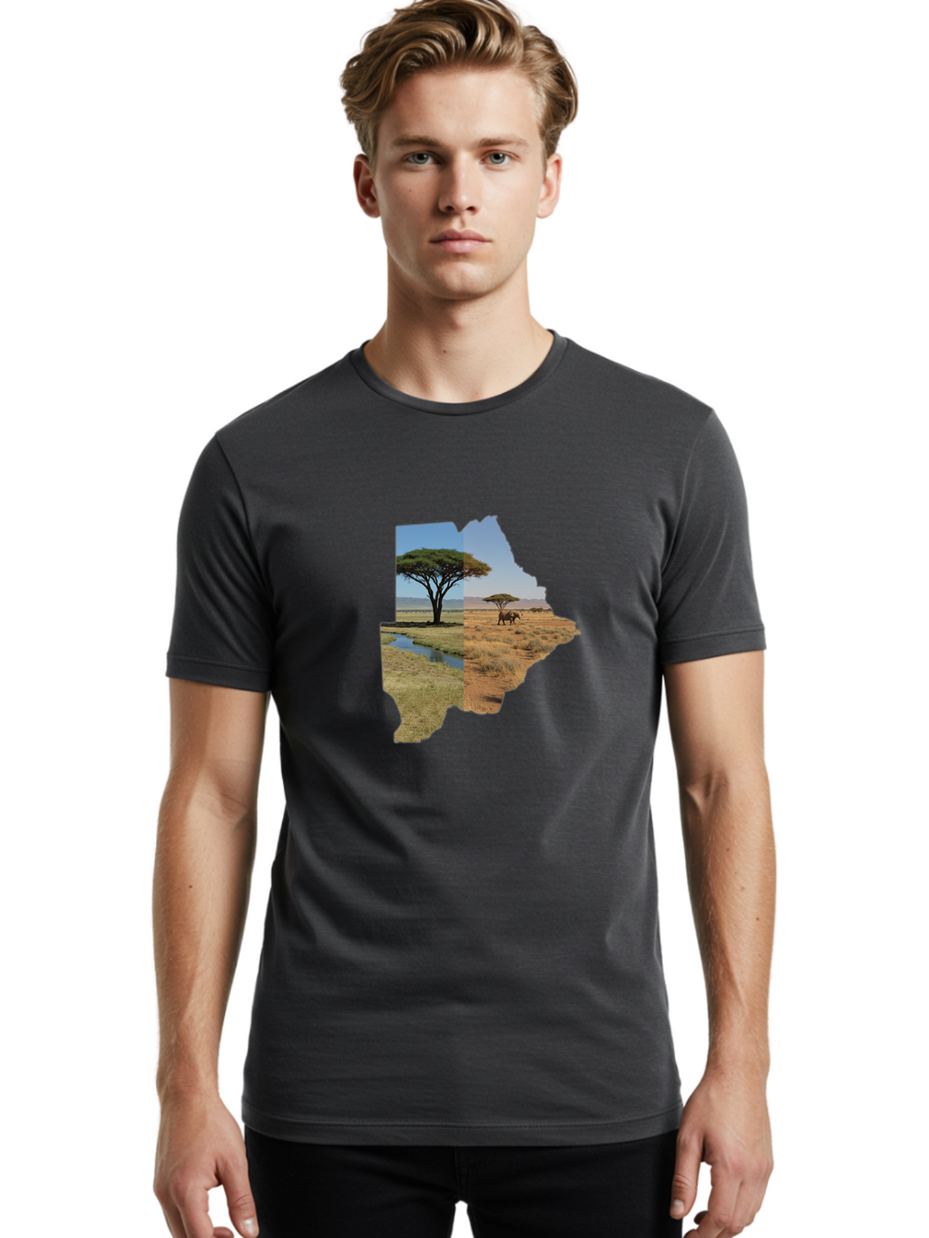 Botswana-Landscape Men'S Graphic Tee, 100% Cotton, Comfortable Casual Summer Wear, Machine Washable, Vintage Camera, Old Camera, Antique Camera, Black Camera, Classic Photography, Photography Equipment, Nostalgic Device, Film Camera, Bal856