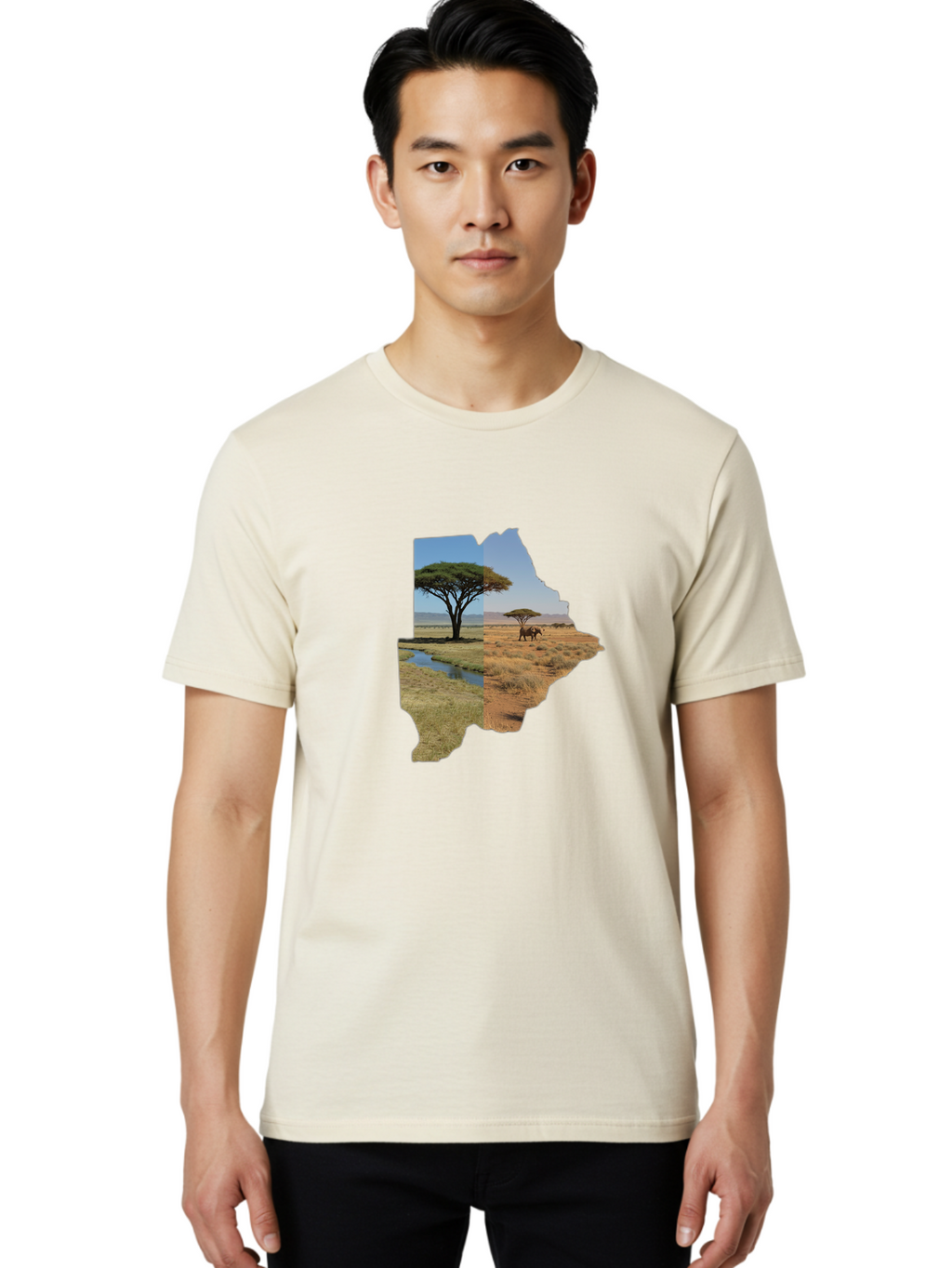 Botswana-Landscape Men'S Graphic Tee, 100% Cotton, Comfortable Casual Summer Wear, Machine Washable, Vintage Camera, Old Camera, Antique Camera, Black Camera, Classic Photography, Photography Equipment, Nostalgic Device, Film Camera, Bal856