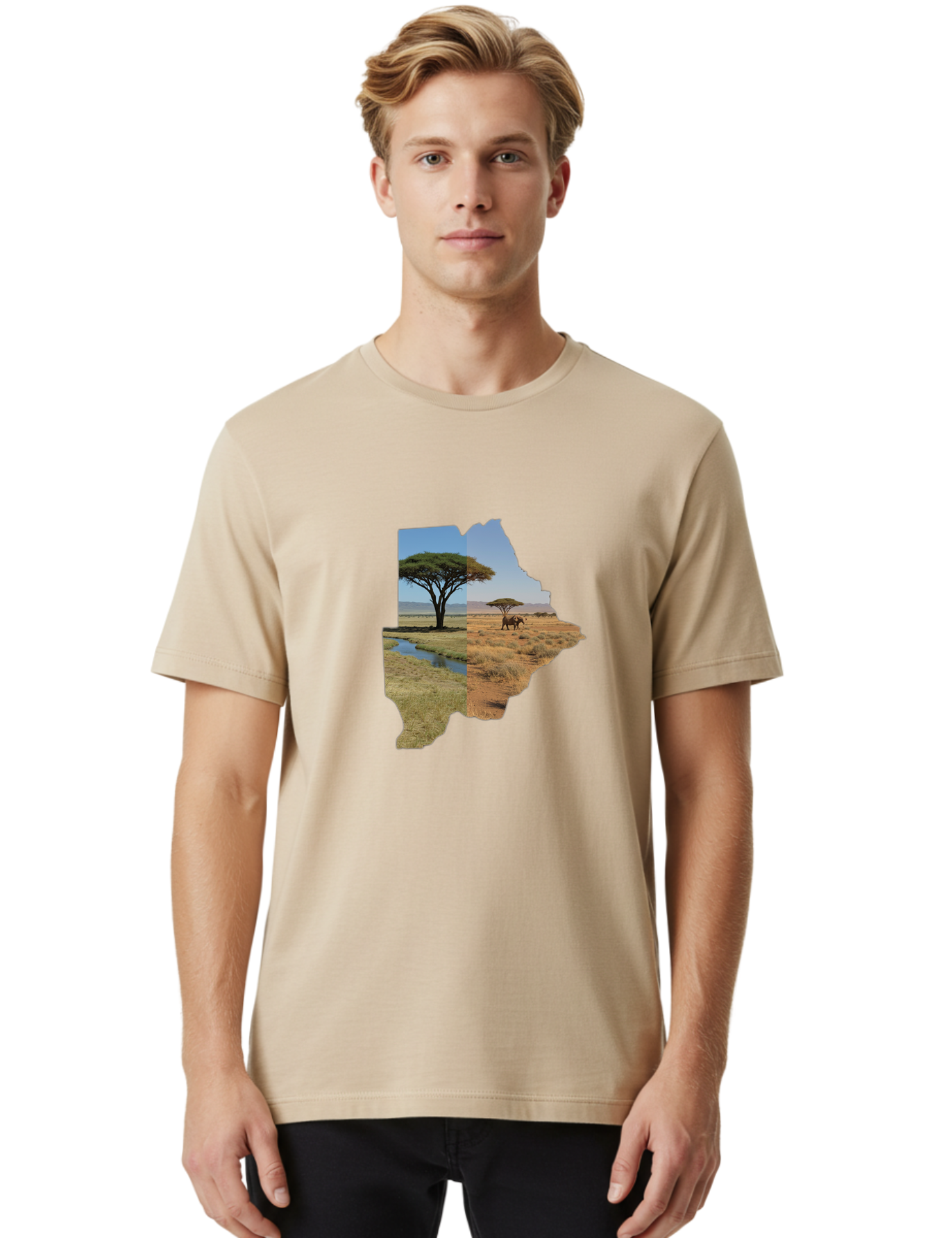 Botswana-Landscape Men'S Graphic Tee, 100% Cotton, Comfortable Casual Summer Wear, Machine Washable, Vintage Camera, Old Camera, Antique Camera, Black Camera, Classic Photography, Photography Equipment, Nostalgic Device, Film Camera, Bal856
