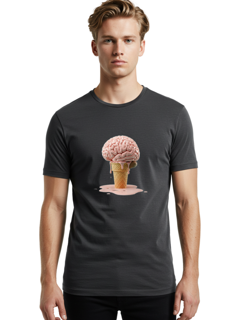 Brain-Ice-Cream-1 Men'S Graphic Tee, 100% Cotton, Comfortable Casual Summer Wear, Machine Washable, Vintage Camera, Old Camera, Antique Camera, Black Camera, Classic Photography, Photography Equipment, Nostalgic Device, Film Camera, Camera Art Bal865