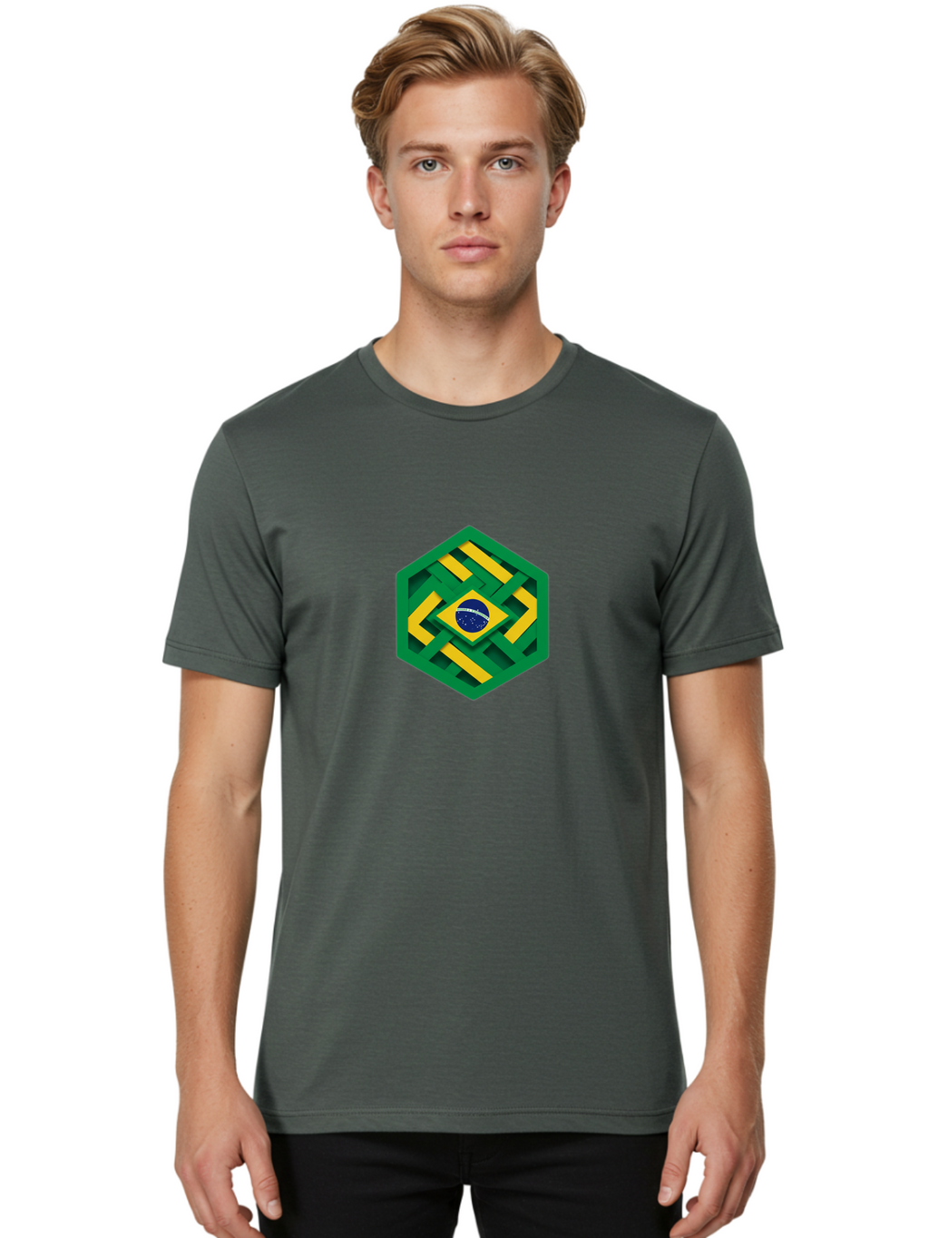 Brazil-Flag-Hexagon Men'S Graphic Tee, 100% Cotton, Comfortable Casual Summer Wear, Machine Washable, Vintage Camera, Old Camera, Antique Camera, Black Camera, Classic Photography, Photography Equipment, Nostalgic Device, Film Camera, Bal877