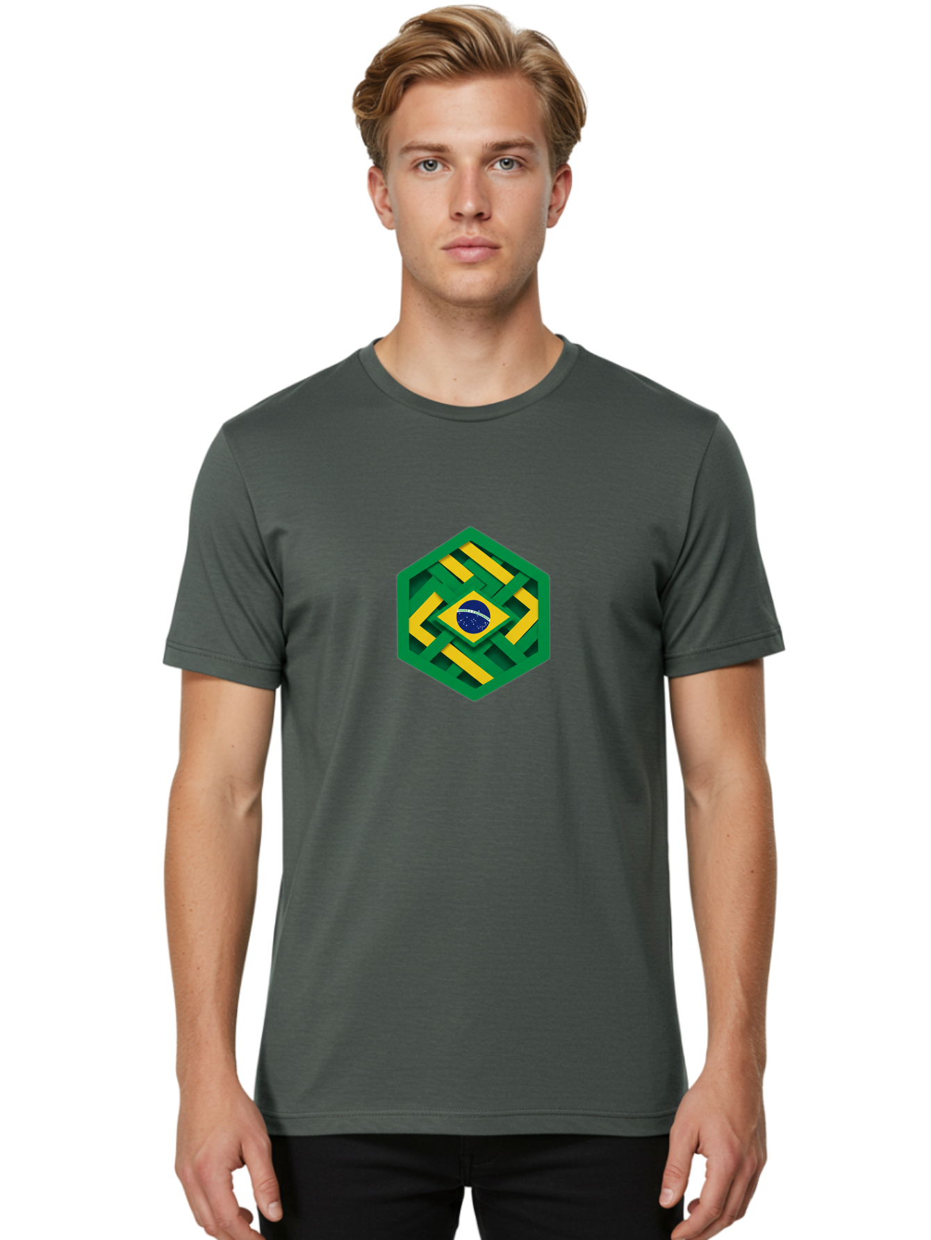 Brazil-Flag-Hexagon Men'S Graphic Tee, 100% Cotton, Comfortable Casual Summer Wear, Machine Washable, Vintage Camera, Old Camera, Antique Camera, Black Camera, Classic Photography, Photography Equipment, Nostalgic Device, Film Camera, Bal877