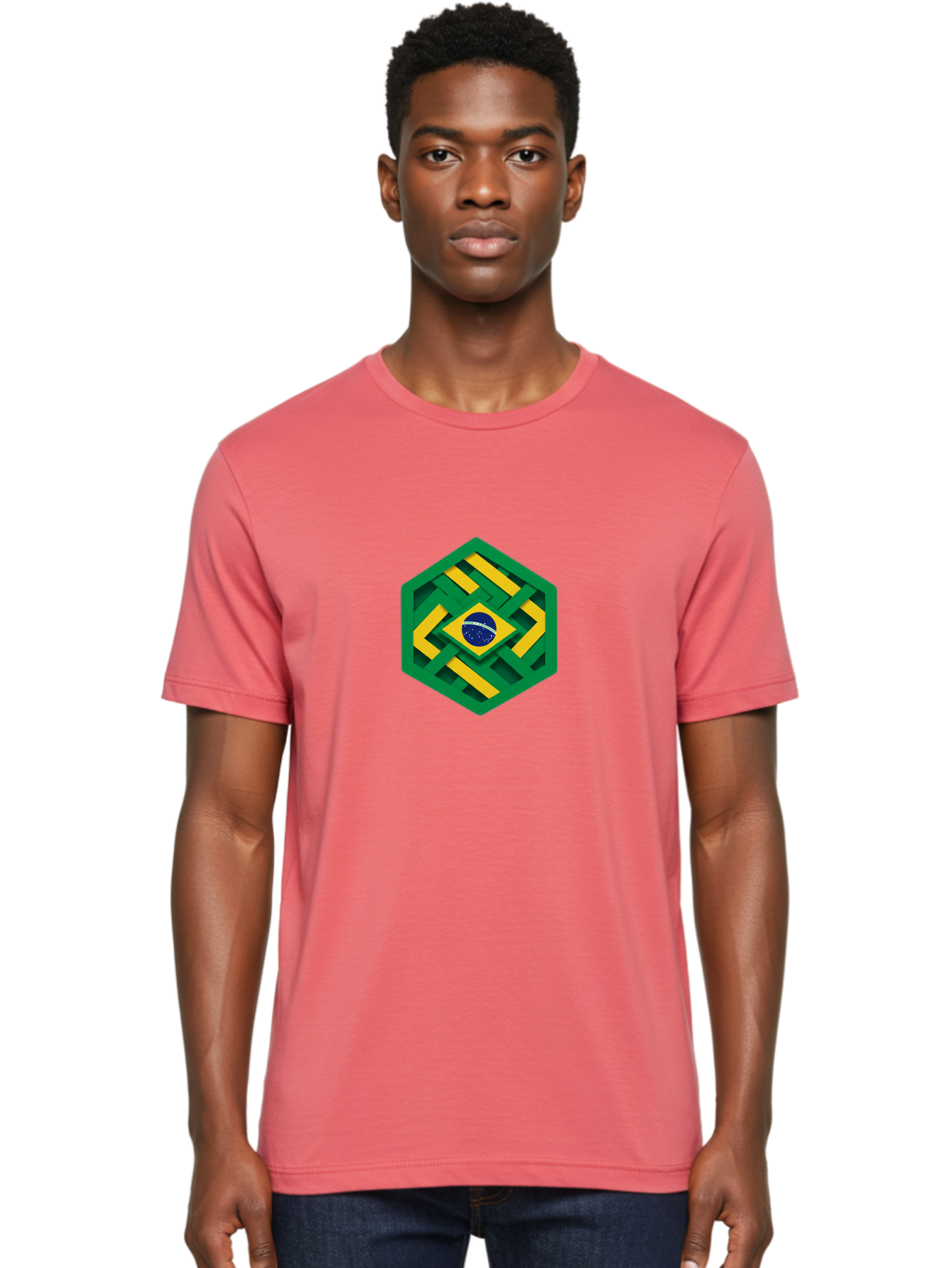Brazil-Flag-Hexagon Men'S Graphic Tee, 100% Cotton, Comfortable Casual Summer Wear, Machine Washable, Vintage Camera, Old Camera, Antique Camera, Black Camera, Classic Photography, Photography Equipment, Nostalgic Device, Film Camera, Bal877