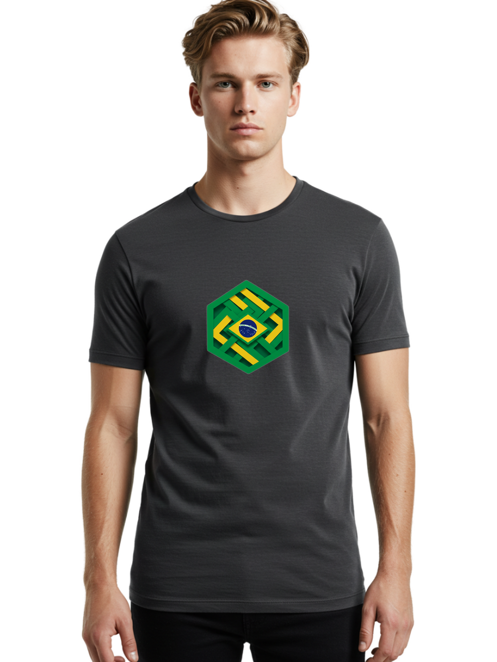 Brazil-Flag-Hexagon Men'S Graphic Tee, 100% Cotton, Comfortable Casual Summer Wear, Machine Washable, Vintage Camera, Old Camera, Antique Camera, Black Camera, Classic Photography, Photography Equipment, Nostalgic Device, Film Camera, Bal877