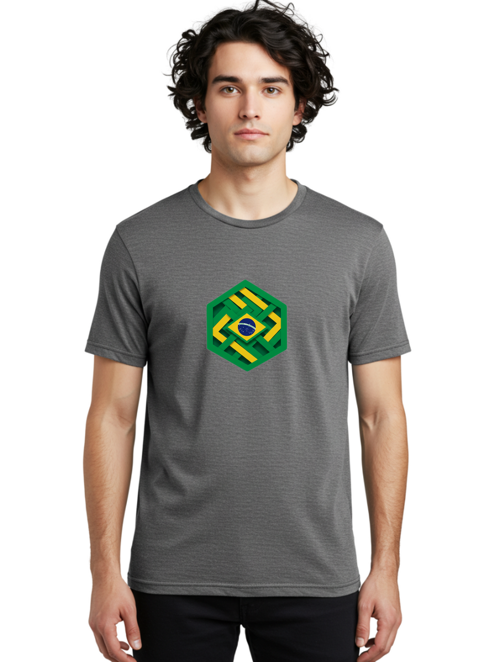 Brazil-Flag-Hexagon Men'S Graphic Tee, 100% Cotton, Comfortable Casual Summer Wear, Machine Washable, Vintage Camera, Old Camera, Antique Camera, Black Camera, Classic Photography, Photography Equipment, Nostalgic Device, Film Camera, Bal877