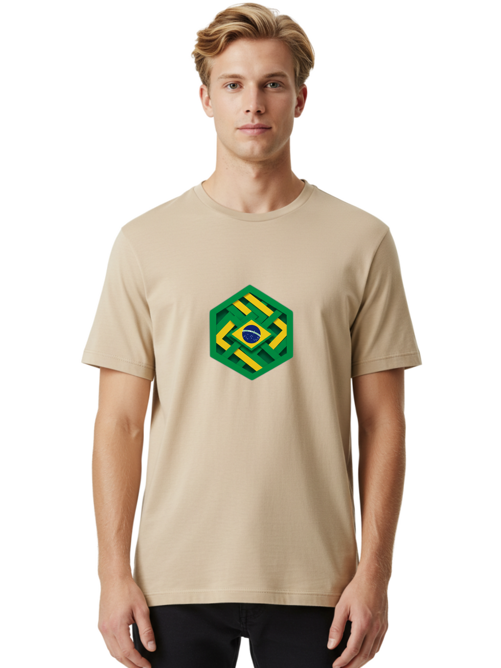 Brazil-Flag-Hexagon Men'S Graphic Tee, 100% Cotton, Comfortable Casual Summer Wear, Machine Washable, Vintage Camera, Old Camera, Antique Camera, Black Camera, Classic Photography, Photography Equipment, Nostalgic Device, Film Camera, Bal877