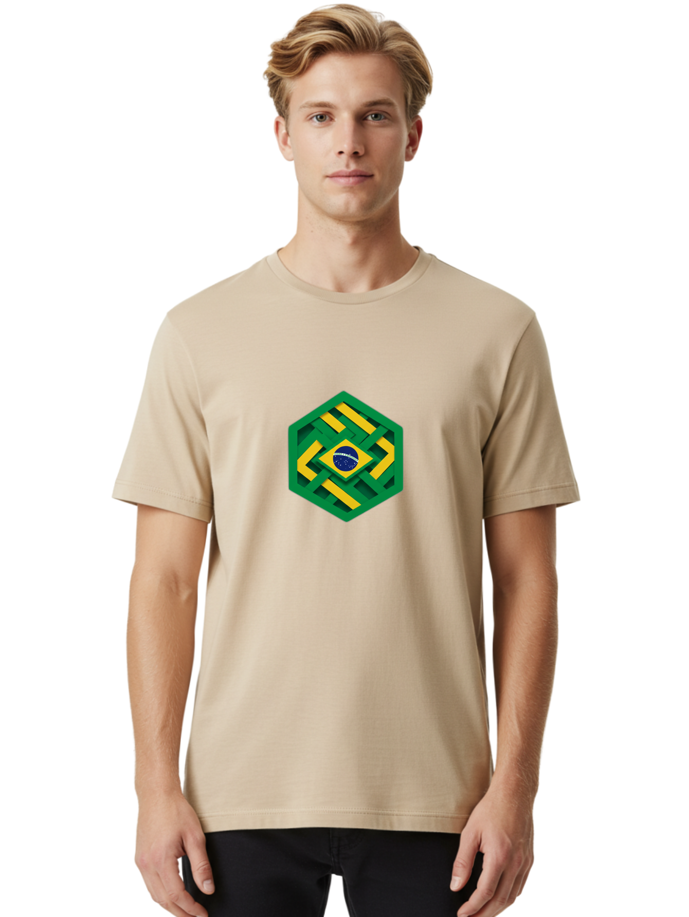 Brazil-Flag-Hexagon Men'S Graphic Tee, 100% Cotton, Comfortable Casual Summer Wear, Machine Washable, Vintage Camera, Old Camera, Antique Camera, Black Camera, Classic Photography, Photography Equipment, Nostalgic Device, Film Camera, Bal877