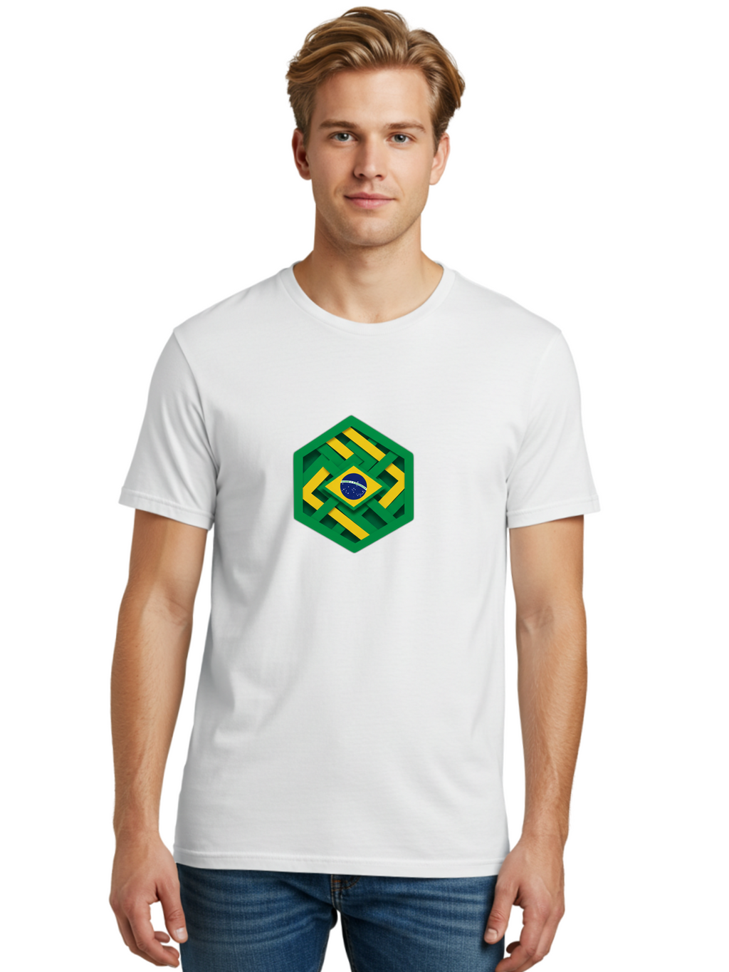 Brazil-Flag-Hexagon Men'S Graphic Tee, 100% Cotton, Comfortable Casual Summer Wear, Machine Washable, Vintage Camera, Old Camera, Antique Camera, Black Camera, Classic Photography, Photography Equipment, Nostalgic Device, Film Camera, Bal877