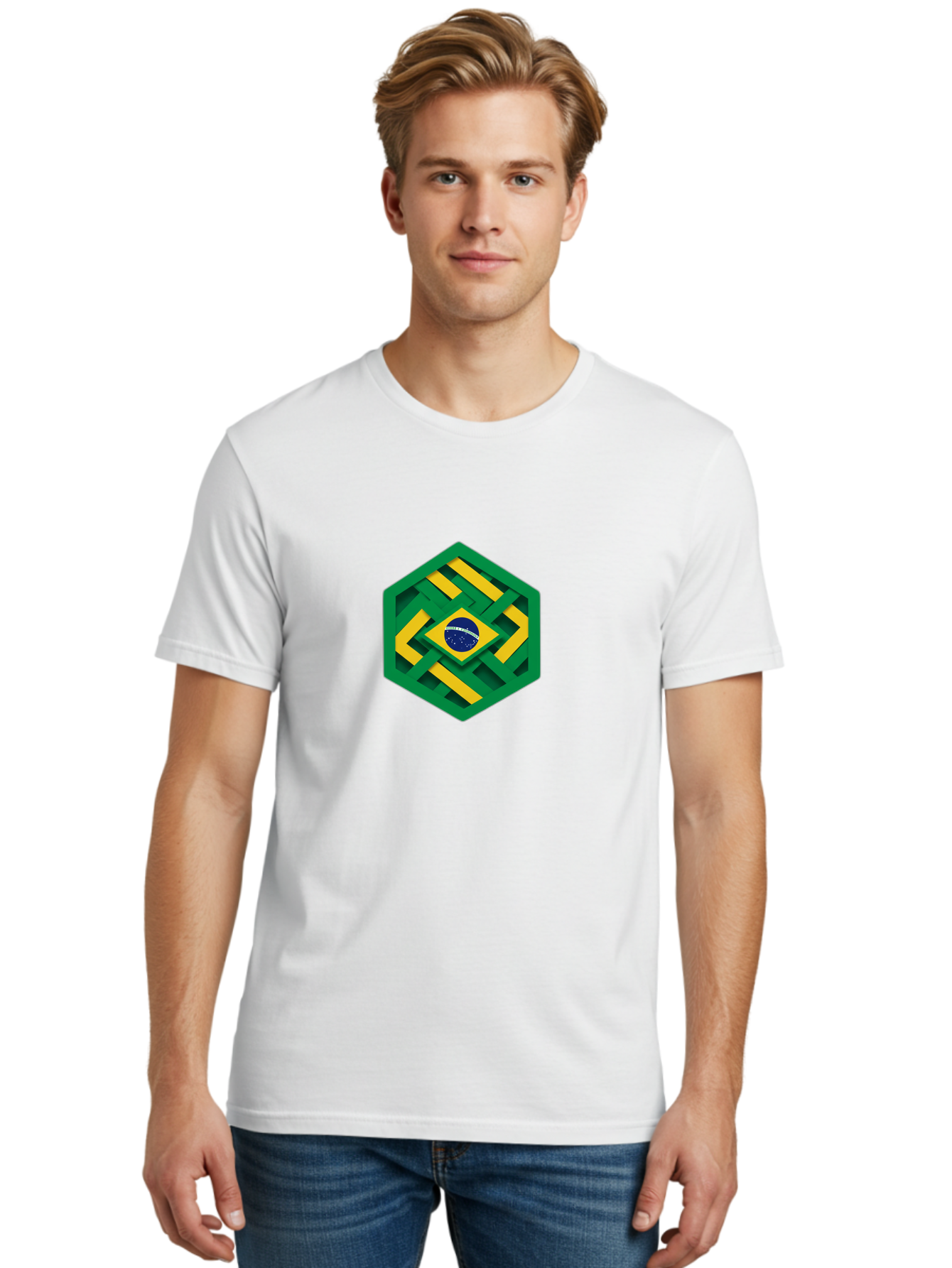 Brazil-Flag-Hexagon Men'S Graphic Tee, 100% Cotton, Comfortable Casual Summer Wear, Machine Washable, Vintage Camera, Old Camera, Antique Camera, Black Camera, Classic Photography, Photography Equipment, Nostalgic Device, Film Camera, Bal877