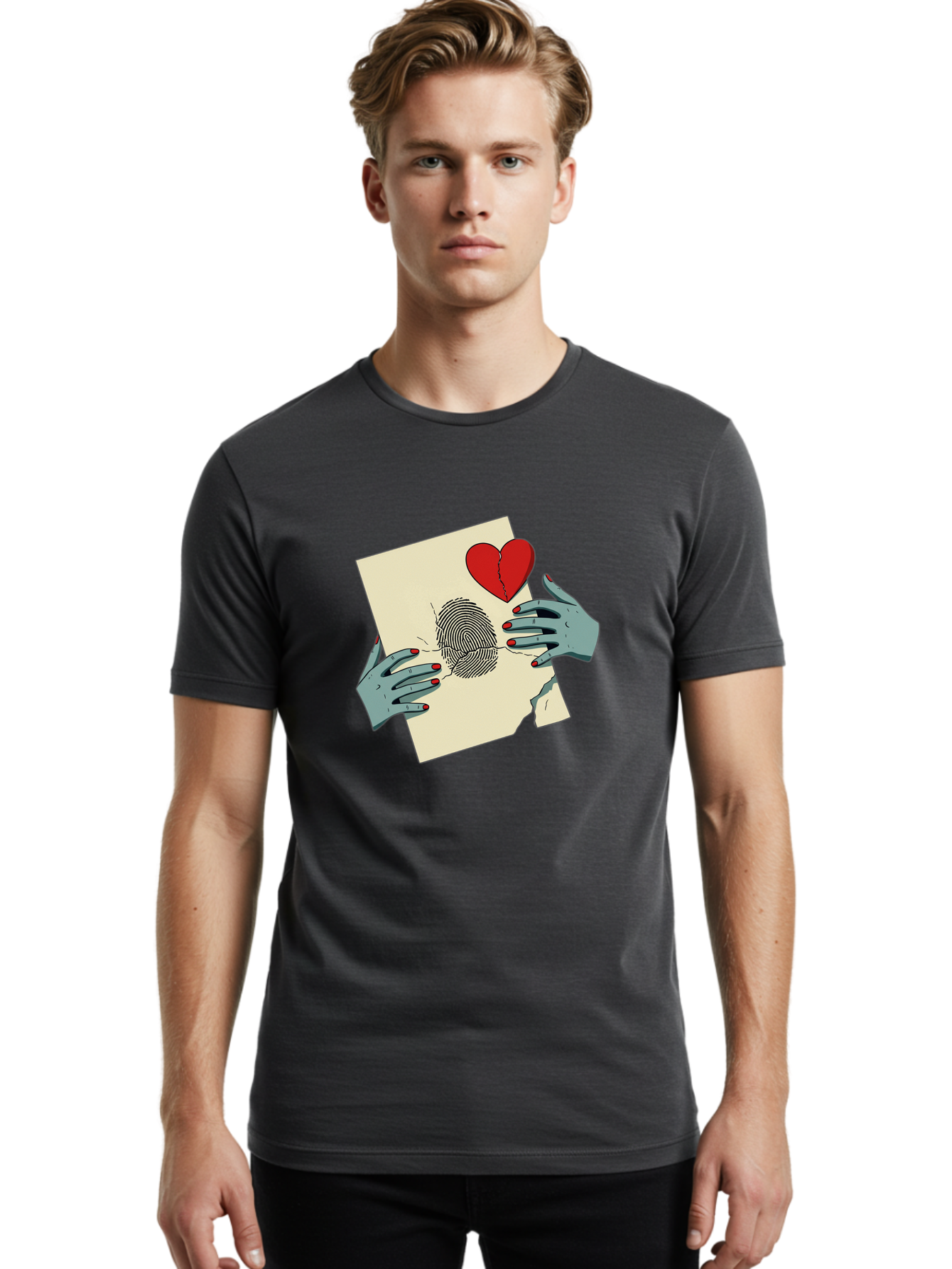 Broken-Heart-Fingerprint Men'S Graphic Tee, 100% Cotton, Comfortable Casual Summer Wear, Machine Washable, Vintage Camera, Old Camera, Antique Camera, Black Camera, Classic Photography, Photography Equipment, Nostalgic Device, Film Camera, Bal880