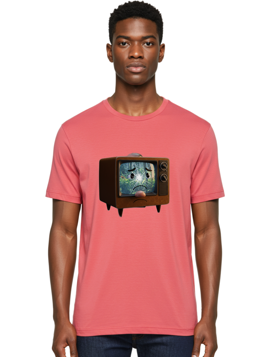 Broken-Tv-With-Frowning-Face Men'S Graphic Tee, 100% Cotton, Comfortable Casual Summer Wear, Machine Washable, Vintage Camera, Old Camera, Antique Camera, Black Camera, Classic Photography, Photography Equipment, Nostalgic Device, Film Camera, Bal882