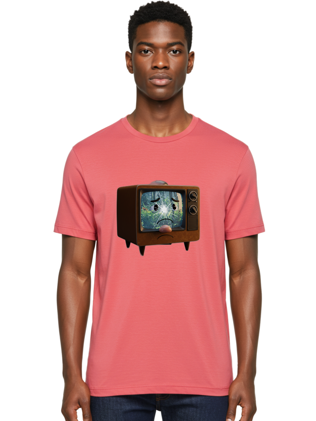 Broken-Tv-With-Frowning-Face Men'S Graphic Tee, 100% Cotton, Comfortable Casual Summer Wear, Machine Washable, Vintage Camera, Old Camera, Antique Camera, Black Camera, Classic Photography, Photography Equipment, Nostalgic Device, Film Camera, Bal882