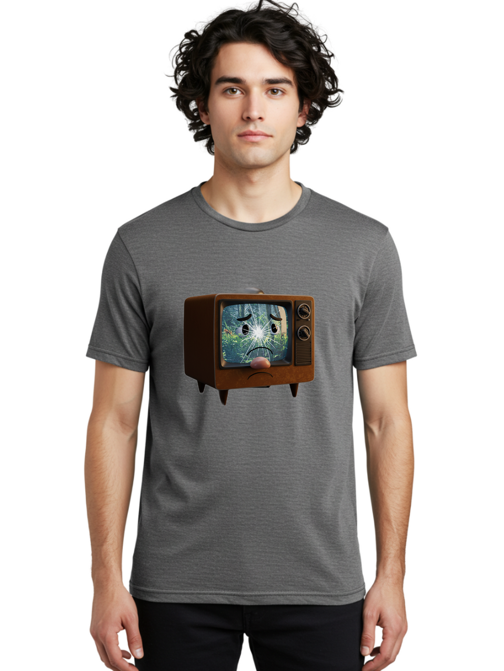 Broken-Tv-With-Frowning-Face Men'S Graphic Tee, 100% Cotton, Comfortable Casual Summer Wear, Machine Washable, Vintage Camera, Old Camera, Antique Camera, Black Camera, Classic Photography, Photography Equipment, Nostalgic Device, Film Camera, Bal882