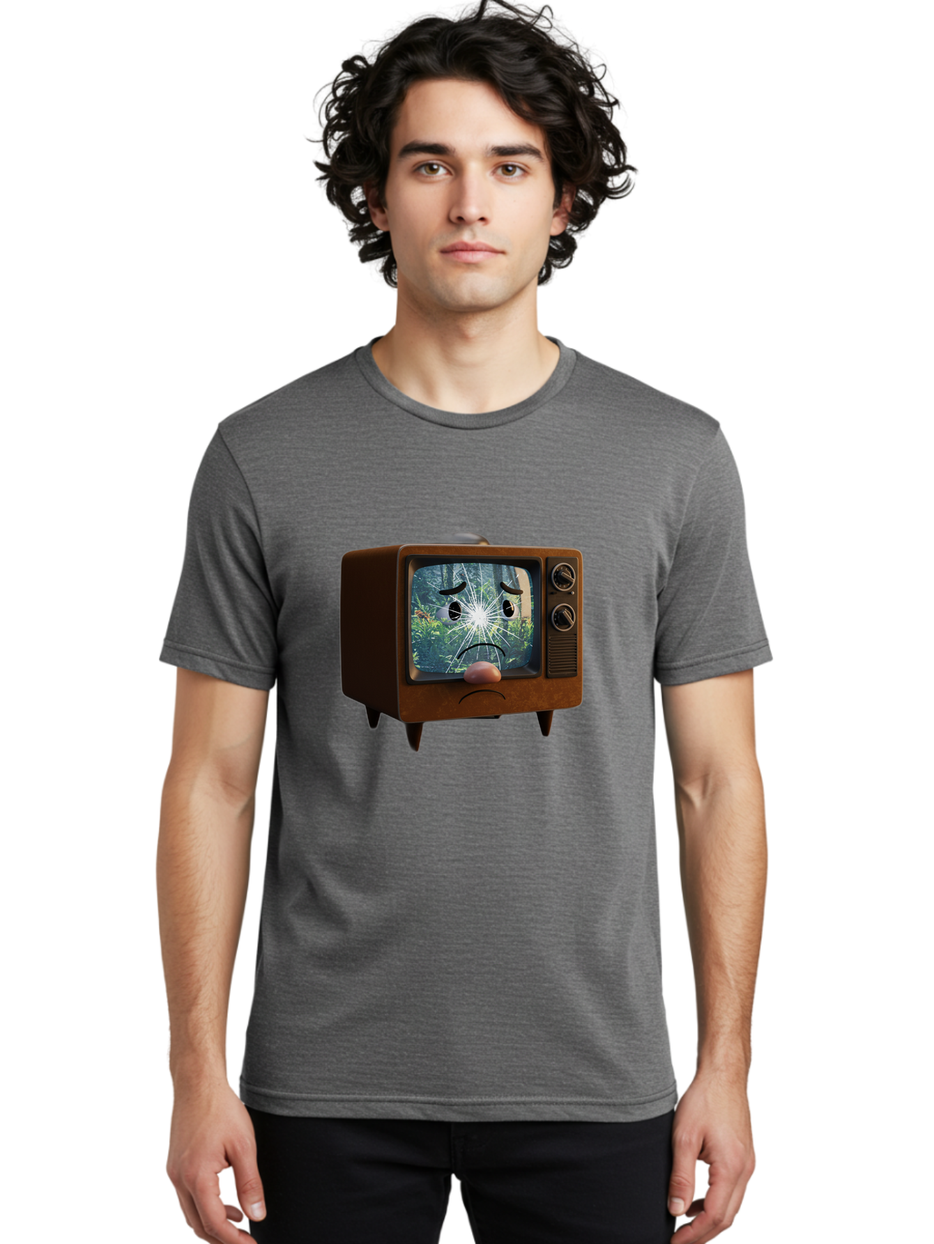 Broken-Tv-With-Frowning-Face Men'S Graphic Tee, 100% Cotton, Comfortable Casual Summer Wear, Machine Washable, Vintage Camera, Old Camera, Antique Camera, Black Camera, Classic Photography, Photography Equipment, Nostalgic Device, Film Camera, Bal882