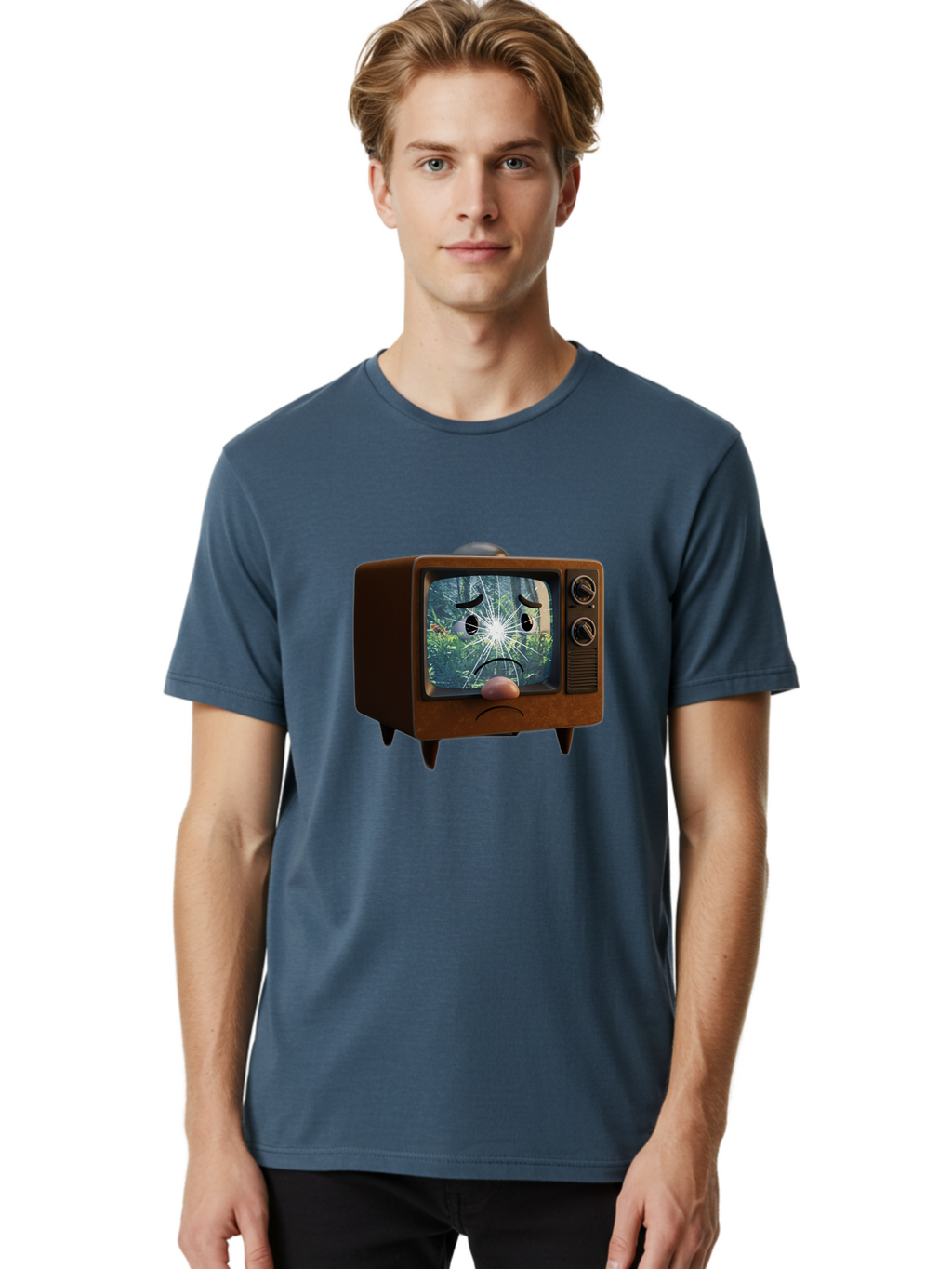 Broken-Tv-With-Frowning-Face Men'S Graphic Tee, 100% Cotton, Comfortable Casual Summer Wear, Machine Washable, Vintage Camera, Old Camera, Antique Camera, Black Camera, Classic Photography, Photography Equipment, Nostalgic Device, Film Camera, Bal882