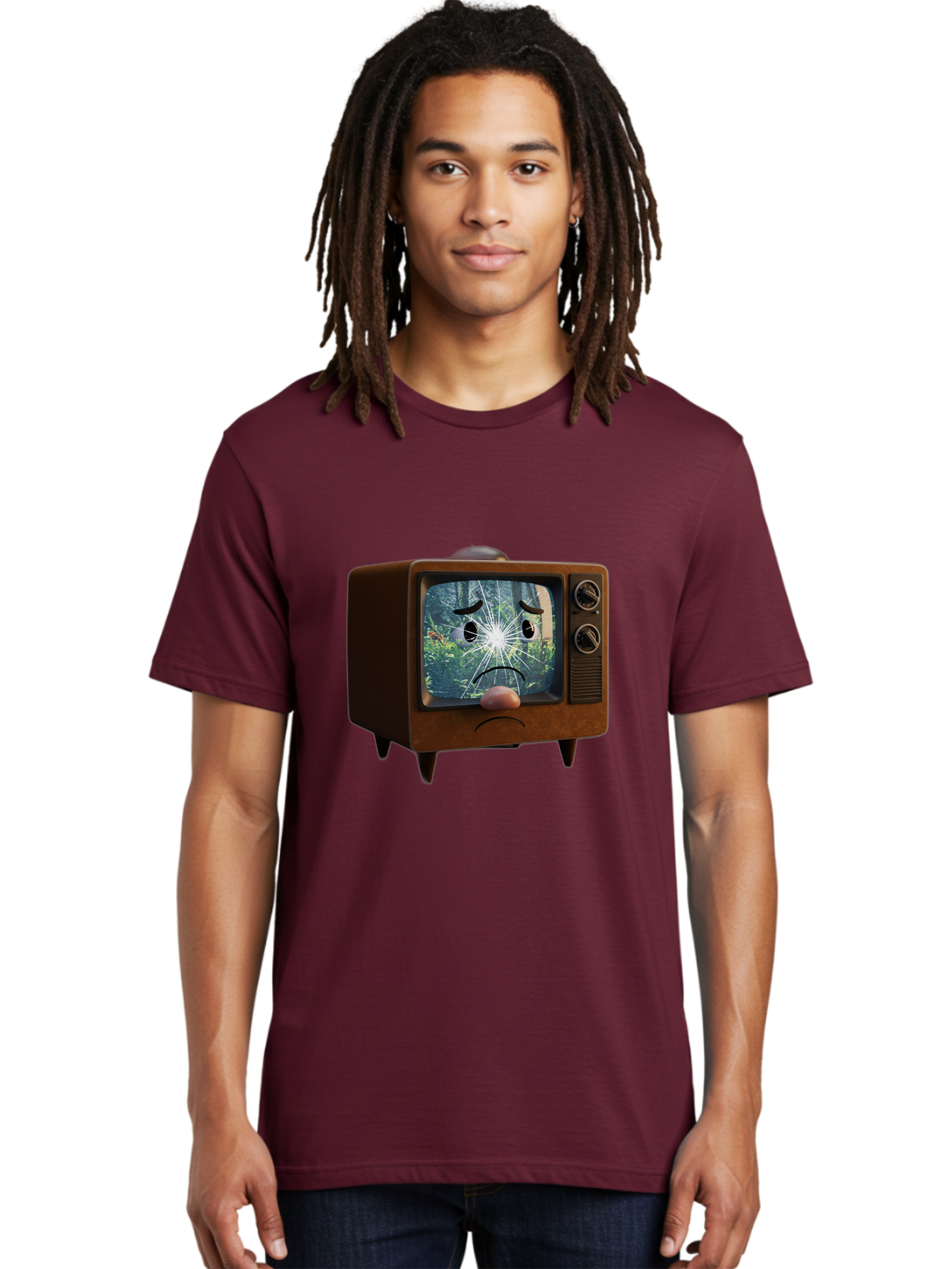 Broken-Tv-With-Frowning-Face Men'S Graphic Tee, 100% Cotton, Comfortable Casual Summer Wear, Machine Washable, Vintage Camera, Old Camera, Antique Camera, Black Camera, Classic Photography, Photography Equipment, Nostalgic Device, Film Camera, Bal882