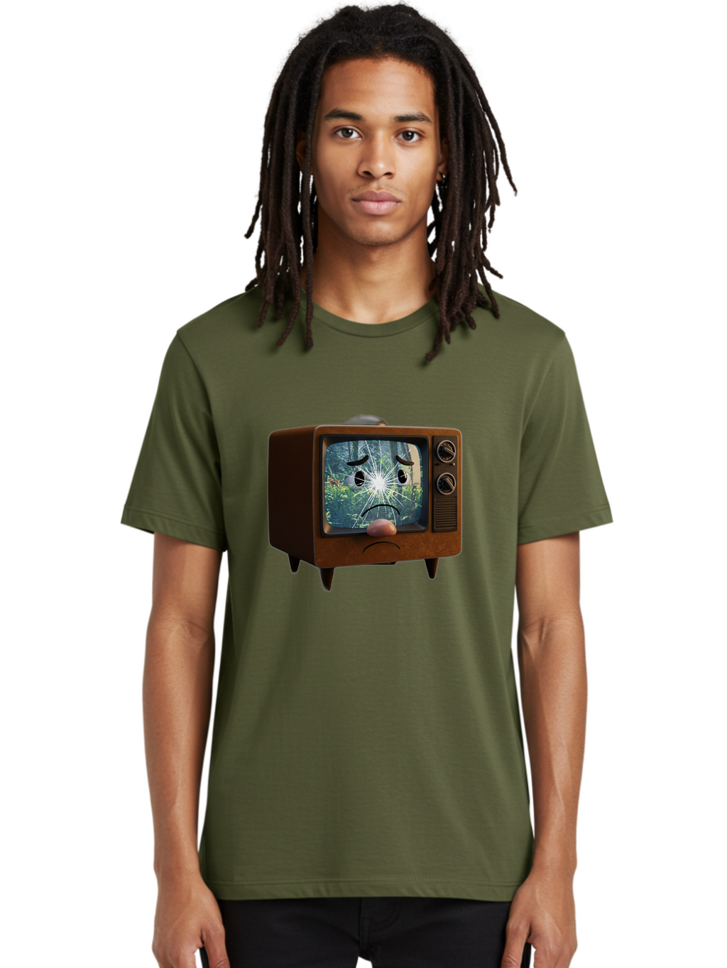 Broken-Tv-With-Frowning-Face Men'S Graphic Tee, 100% Cotton, Comfortable Casual Summer Wear, Machine Washable, Vintage Camera, Old Camera, Antique Camera, Black Camera, Classic Photography, Photography Equipment, Nostalgic Device, Film Camera, Bal882