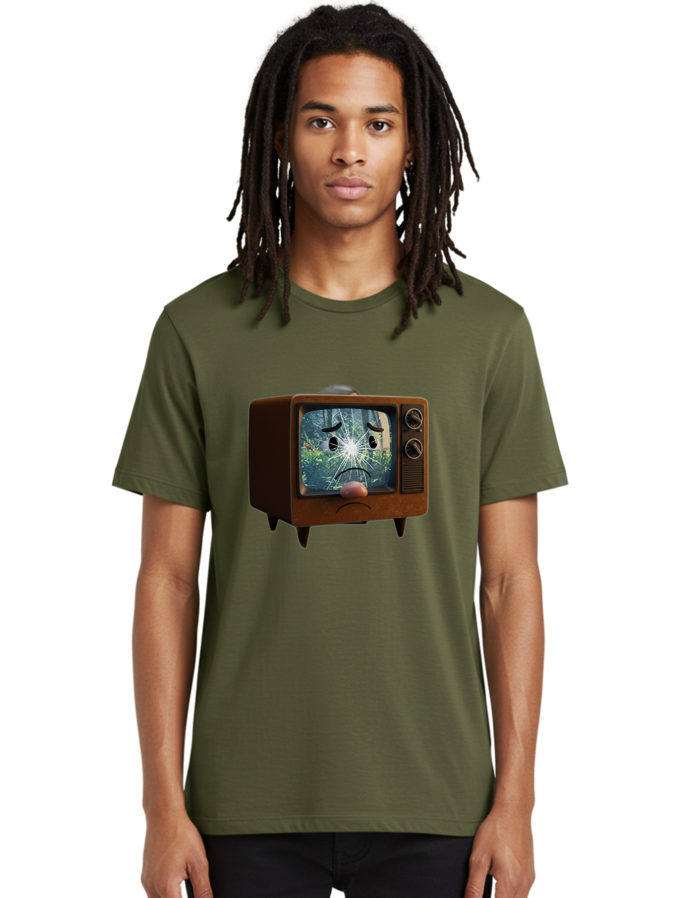 Broken-Tv-With-Frowning-Face Men'S Graphic Tee, 100% Cotton, Comfortable Casual Summer Wear, Machine Washable, Vintage Camera, Old Camera, Antique Camera, Black Camera, Classic Photography, Photography Equipment, Nostalgic Device, Film Camera, Bal882