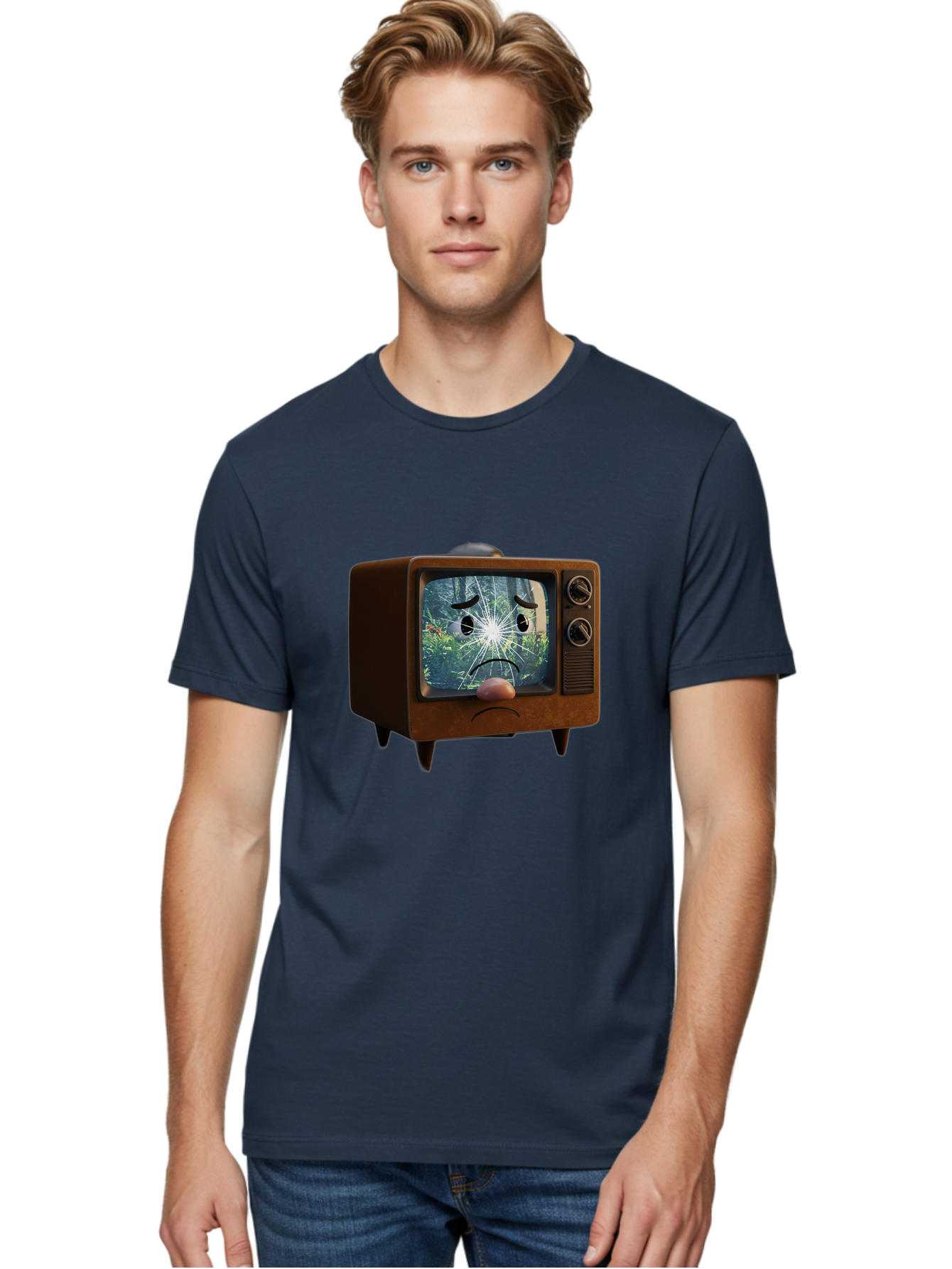 Broken-Tv-With-Frowning-Face Men'S Graphic Tee, 100% Cotton, Comfortable Casual Summer Wear, Machine Washable, Vintage Camera, Old Camera, Antique Camera, Black Camera, Classic Photography, Photography Equipment, Nostalgic Device, Film Camera, Bal882