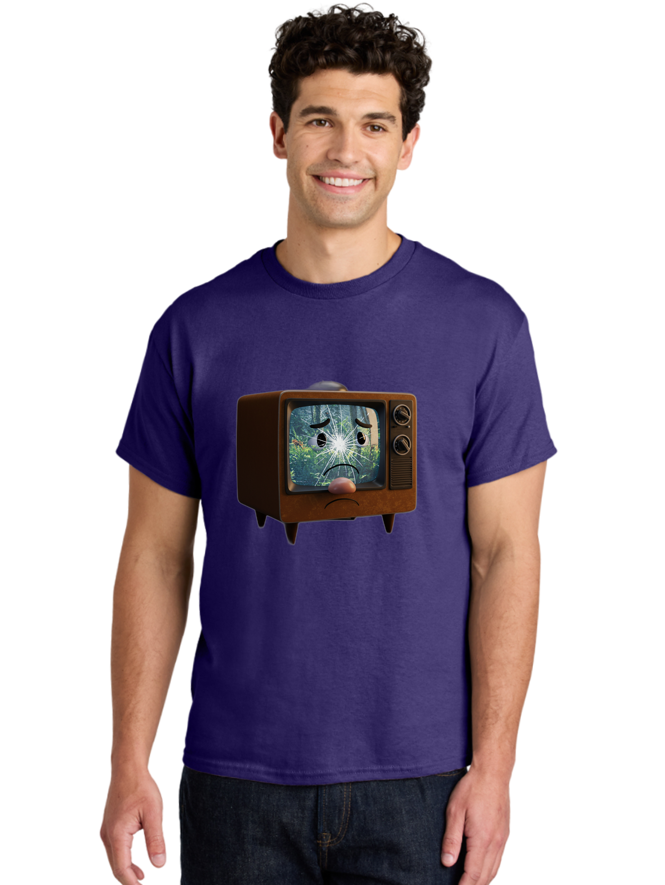 Broken-Tv-With-Frowning-Face Men'S Graphic Tee, 100% Cotton, Comfortable Casual Summer Wear, Machine Washable, Vintage Camera, Old Camera, Antique Camera, Black Camera, Classic Photography, Photography Equipment, Nostalgic Device, Film Camera, Bal882