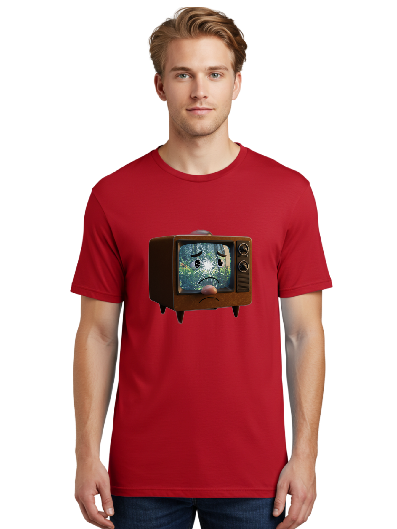 Broken-Tv-With-Frowning-Face Men'S Graphic Tee, 100% Cotton, Comfortable Casual Summer Wear, Machine Washable, Vintage Camera, Old Camera, Antique Camera, Black Camera, Classic Photography, Photography Equipment, Nostalgic Device, Film Camera, Bal882