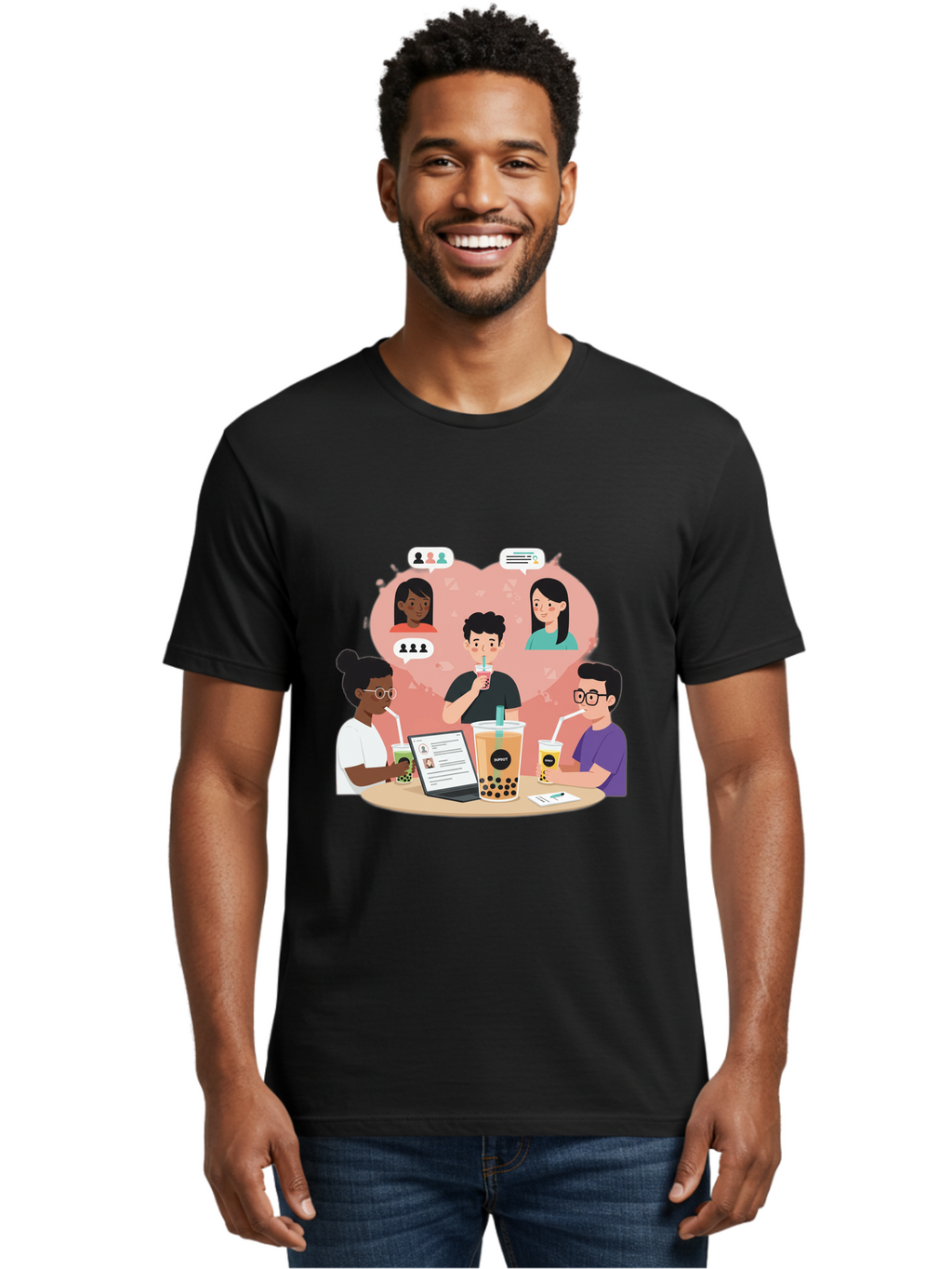 Bubble-Tea-Friends Men'S Graphic Tee, 100% Cotton, Comfortable Casual Summer Wear, Machine Washable, Vintage Camera, Old Camera, Antique Camera, Black Camera, Classic Photography, Photography Equipment, Nostalgic Device, Film Camera, Bal891