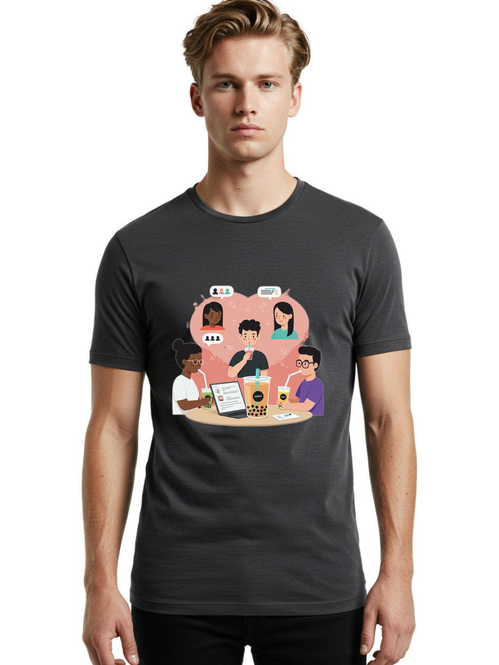 Bubble-Tea-Friends Men'S Graphic Tee, 100% Cotton, Comfortable Casual Summer Wear, Machine Washable, Vintage Camera, Old Camera, Antique Camera, Black Camera, Classic Photography, Photography Equipment, Nostalgic Device, Film Camera, Bal891